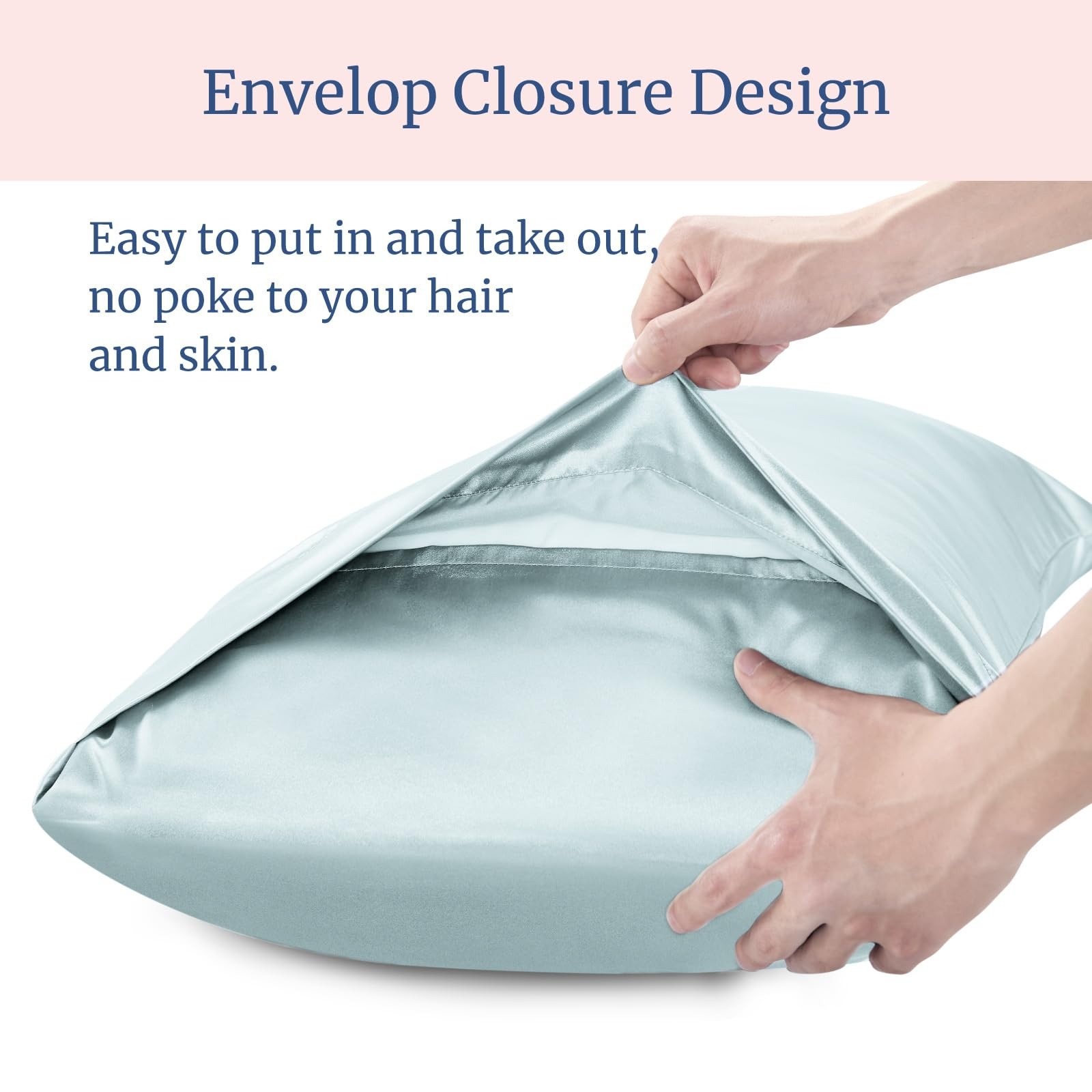 GoldSatin Pillow Covers 4 Pack, Envelope Design Hair Skin, Stone Blue