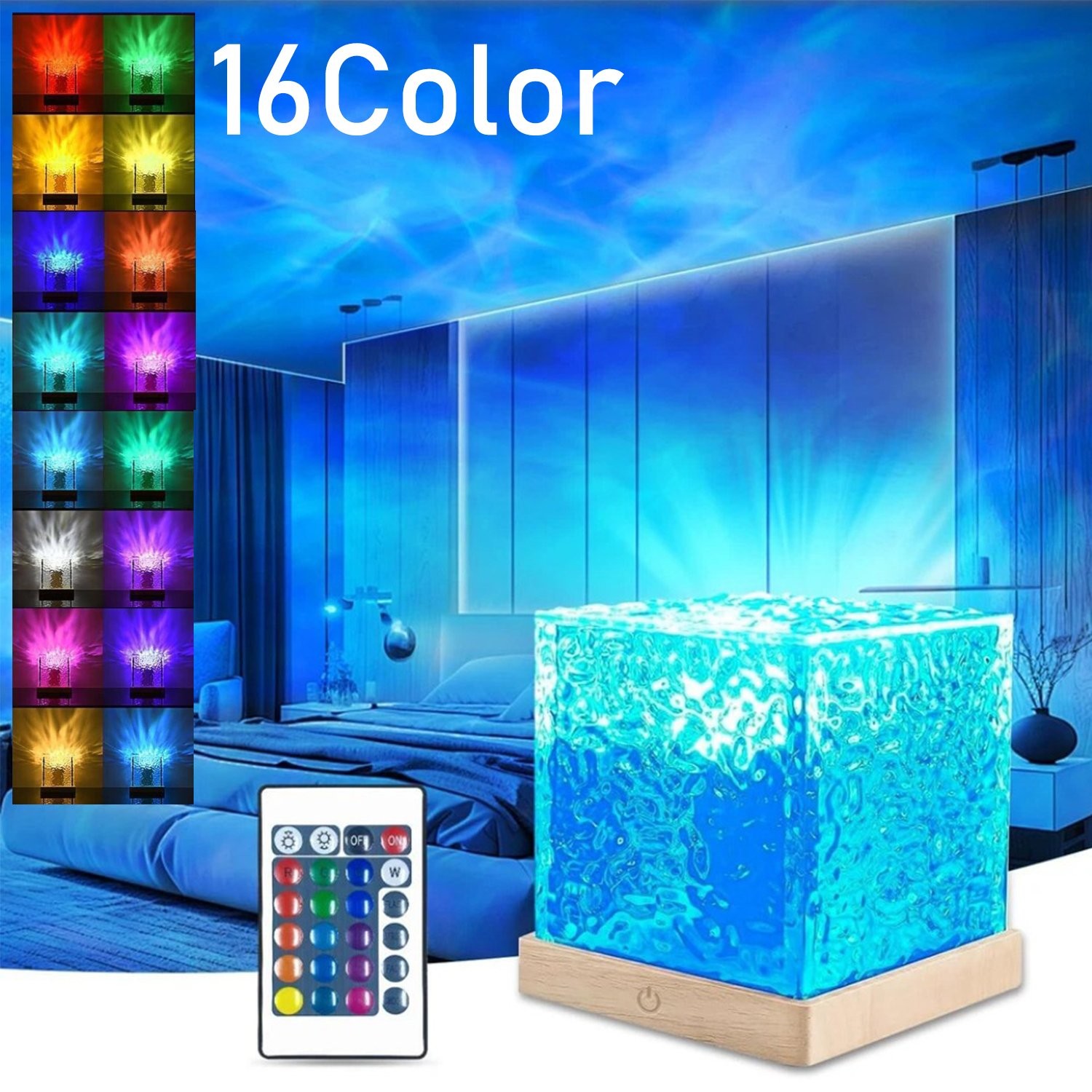 16 Colors LED Night Light Ocean Wave Projector Lamp Aurora Bedroom with Remote