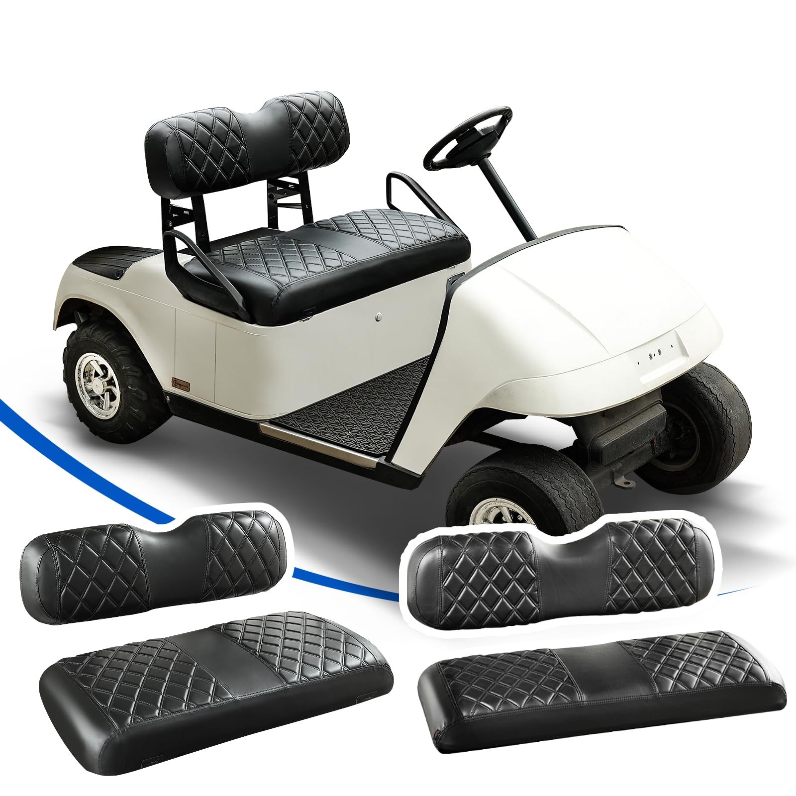 NOKINS 4PCS Golf Cart Diamond Fits EZGO TXT 1994-2013, Black&Black Stitch