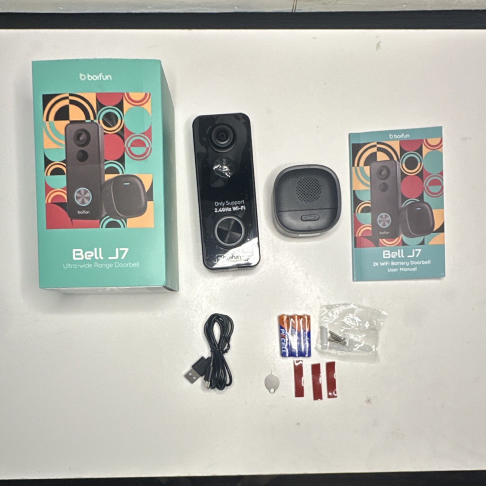 boifun Bell J7 Ultra-wide Range 2K Wireless Video Doorbell Kit with Accessories