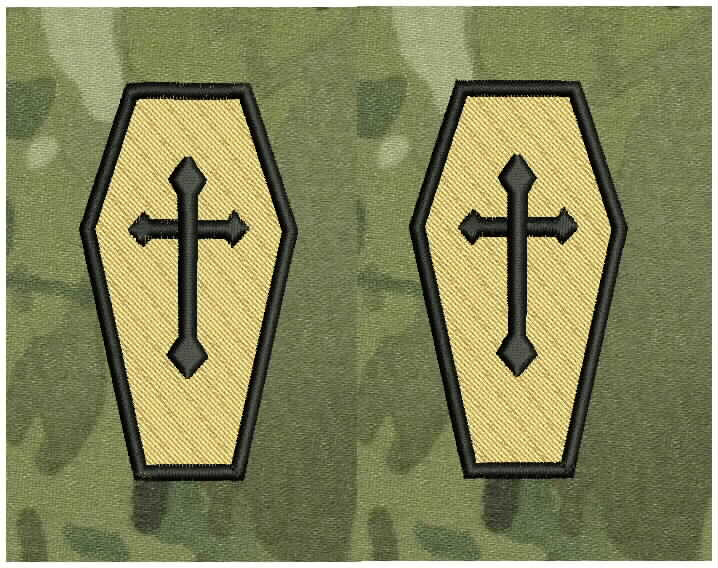 Embroidery Iron on patches khaki/black Shield Cross 3" x 1 3/4" one set of 2 pat