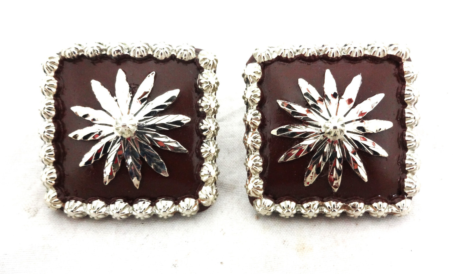 Sierra Flower Silver Bridle Loop  Square Conchos Pair Hansen Western Gear Horse