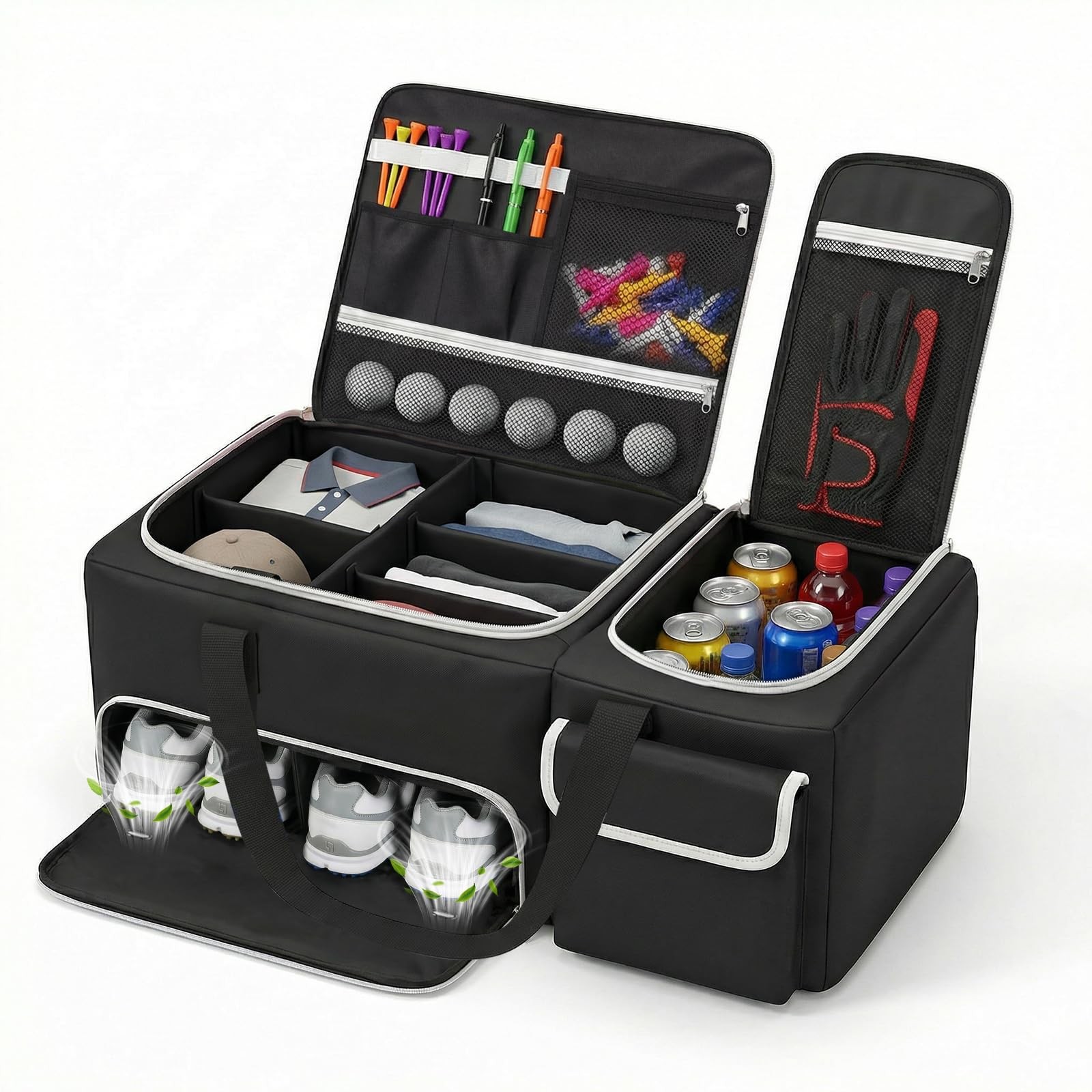 Golf Trunk Organizer, 2-Layer Car Locker with Ventilated Shoe Compartment for 2