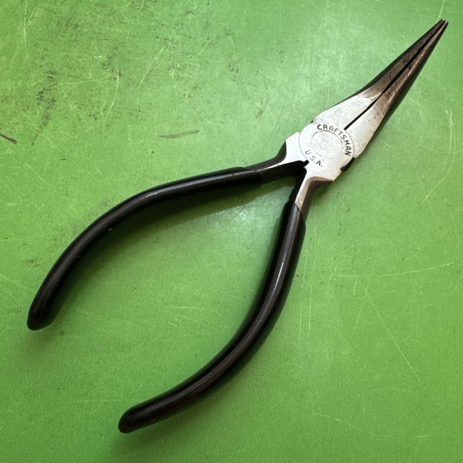 Craftsman Tools USA RARE "C" Stamp 5.5" Long Black Grip Bent Needle Nose Pliers