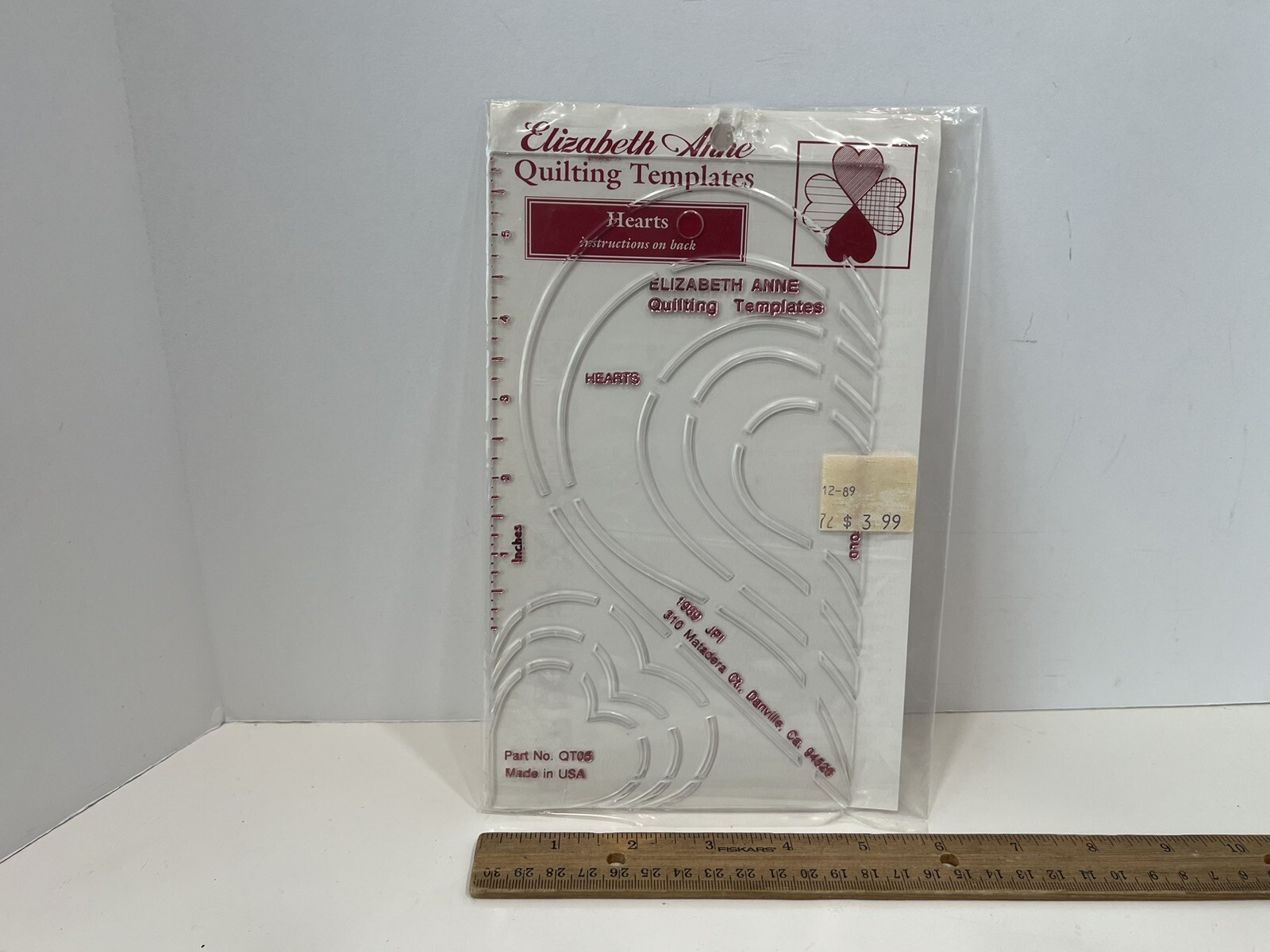 Vintage Elizabeth Anne Quilting Templates Hearts, New, 1989