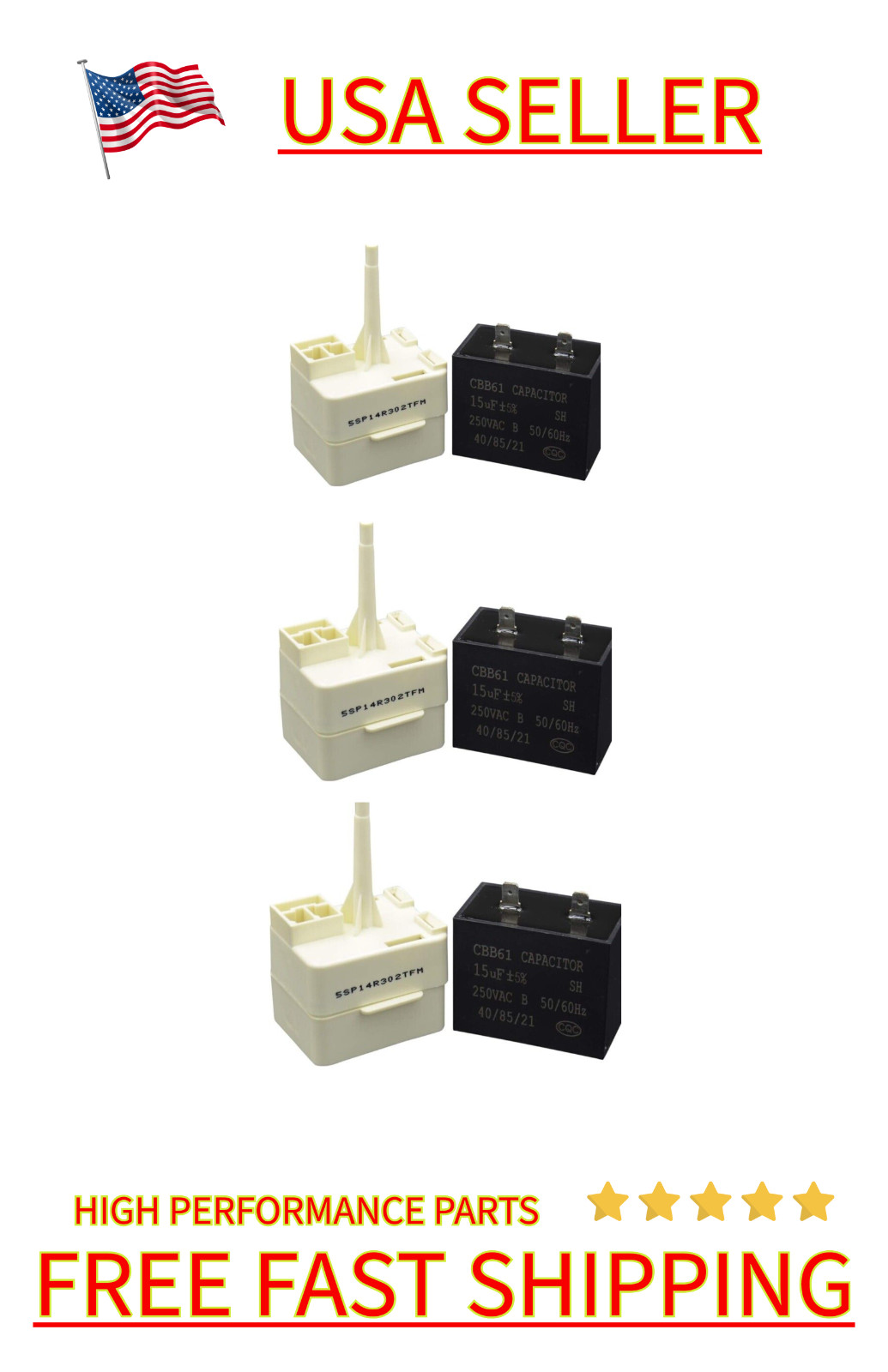 (3X) W10613606 Whirlpool Refrigerator Compressor Start Relay Overload &Capacitor