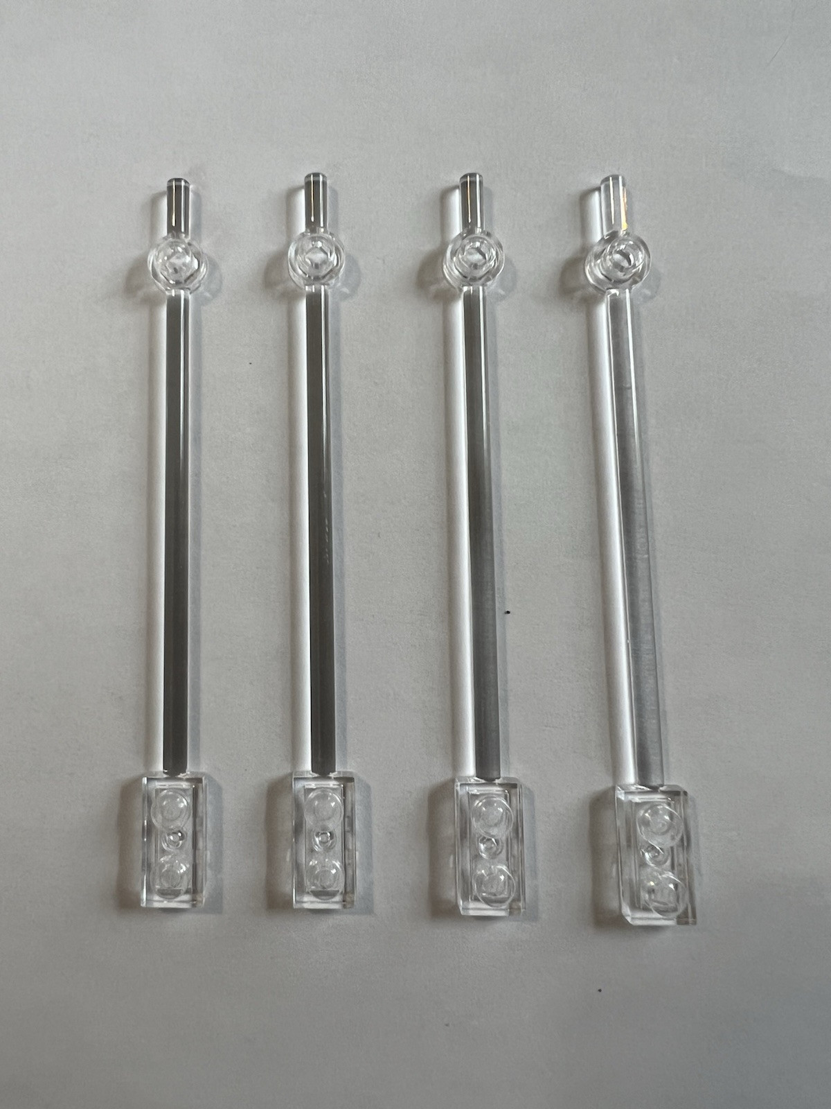LEGO Lot of 4 Trans Clear 12L Bars Bar 1x2 Plate W/ Shaft Clear Transparent Rod