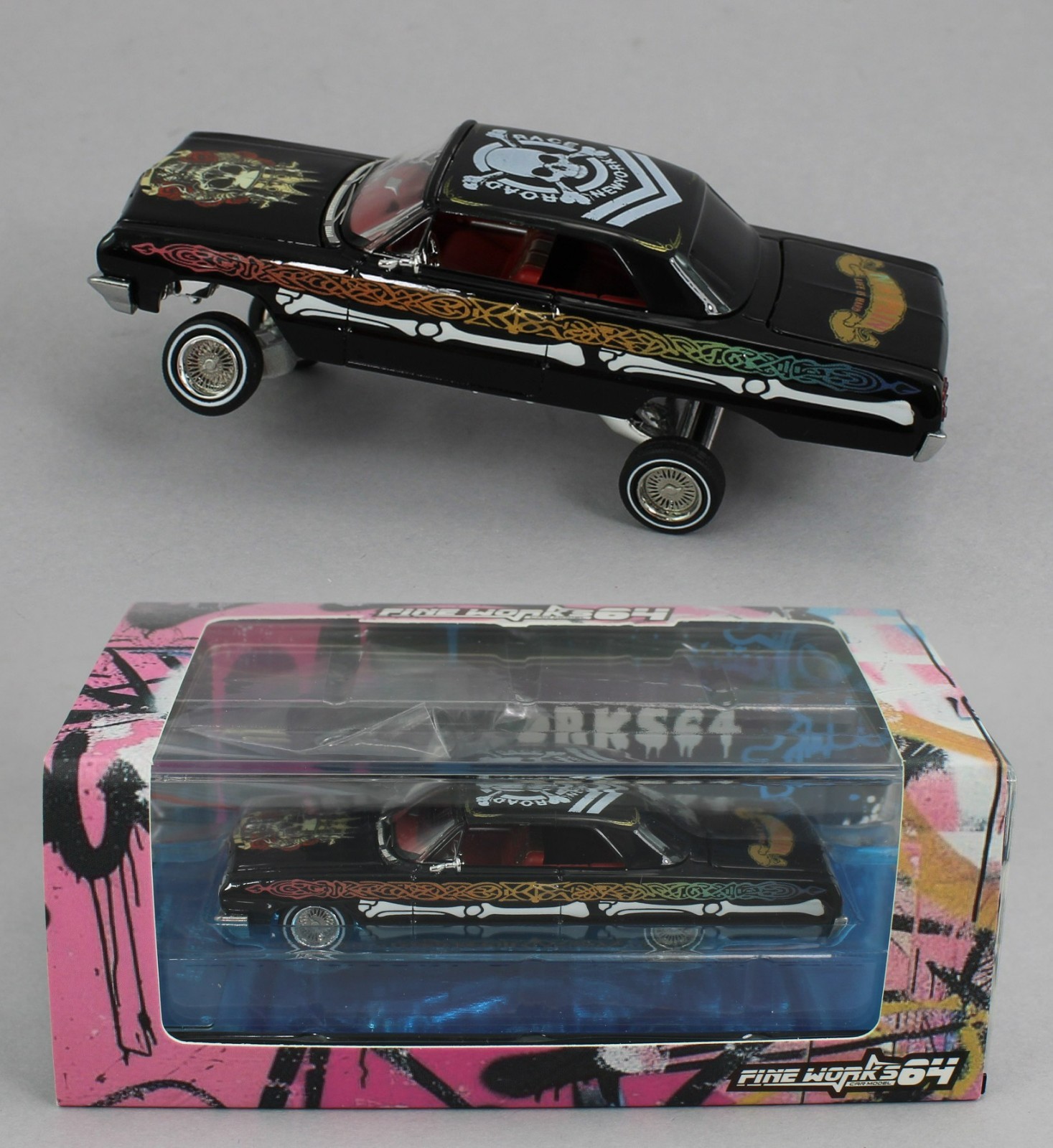 1:64 *FINE WORKS 64* Black "BONES" Chevrolet IMPALA *LOWRIDER* High Detail NIB