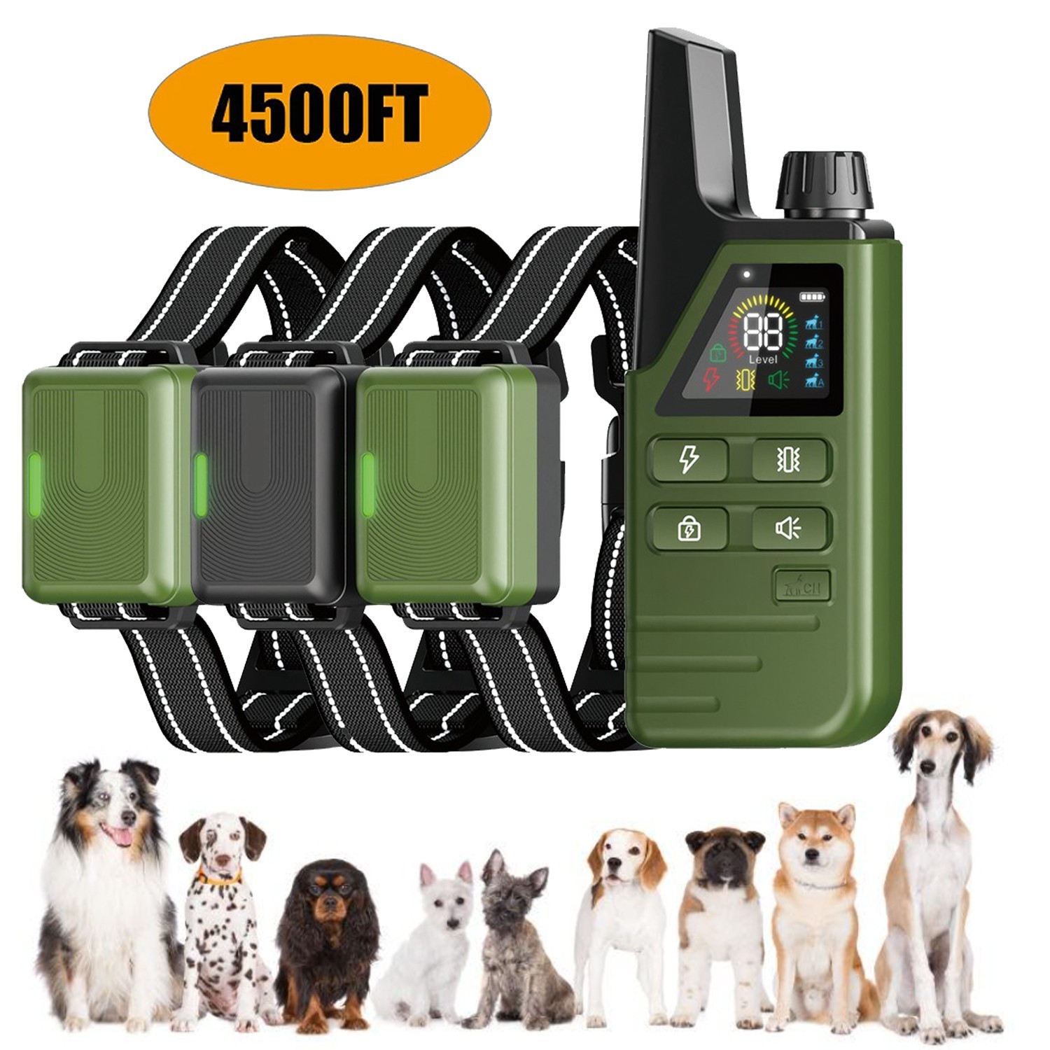 4500FT Dog Training Collars with Remote Rechargeable Waterproof Shock E-Collars