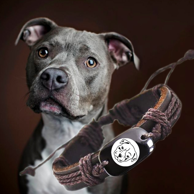 Love Pit Bull Dog Brown Leather Adjustable Pitbull Bracelet Pitbull Wristband