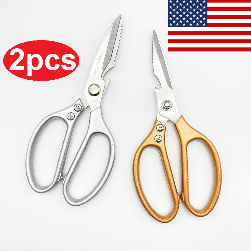 2Pcs SK5 Kitchen Scissors Chef Shears Fish Chicken Bone Beer Bottle Cap Opener