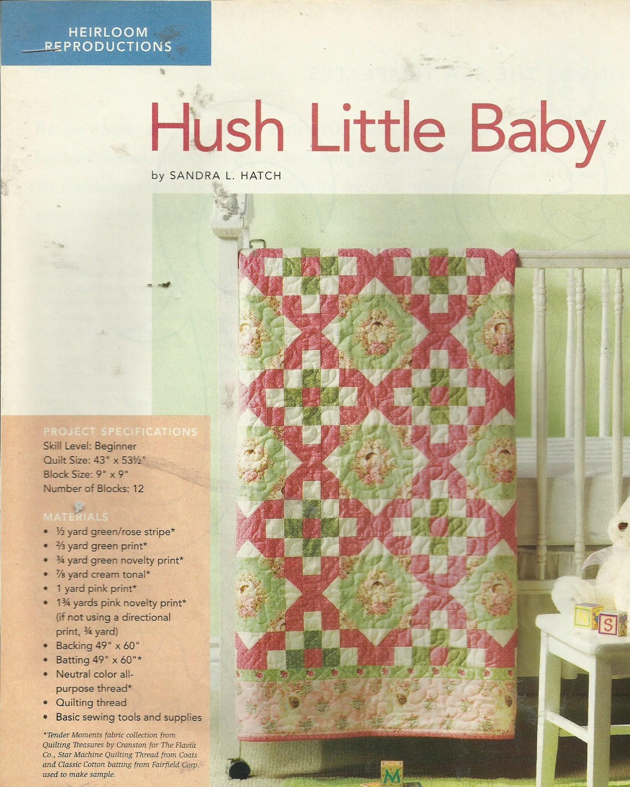 H0032 HUSH LITTLE BABY   QUILT  PATTERN/INSTRUCTIONS