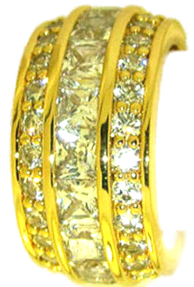 Infinity eternity wide band ring yellow gold 18KT CZ 3 row 4 5 6 7 8 9 10 NEW