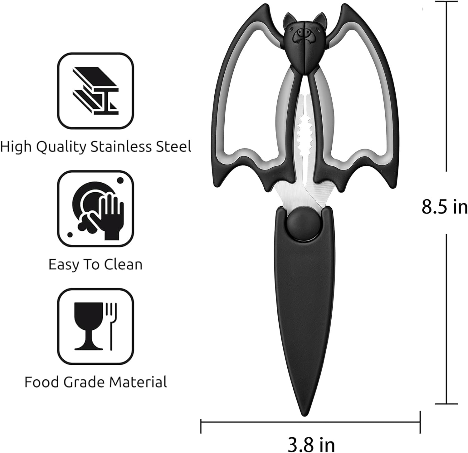 Bat Kitchen Scissors All Purpose 2 Pack - Halloween Goth Cute Kitchen Shears - H