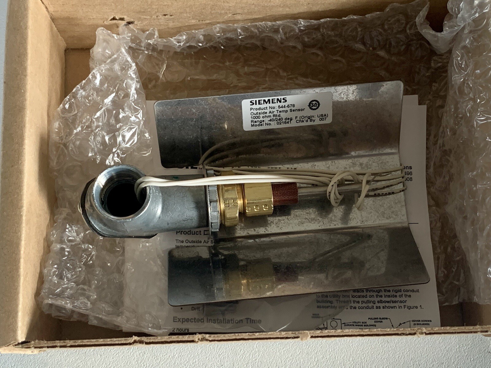 Siemens 544-578 Outside Air Temperature Sensor 1000 OHM Rtd -40 to 240 Deg F New