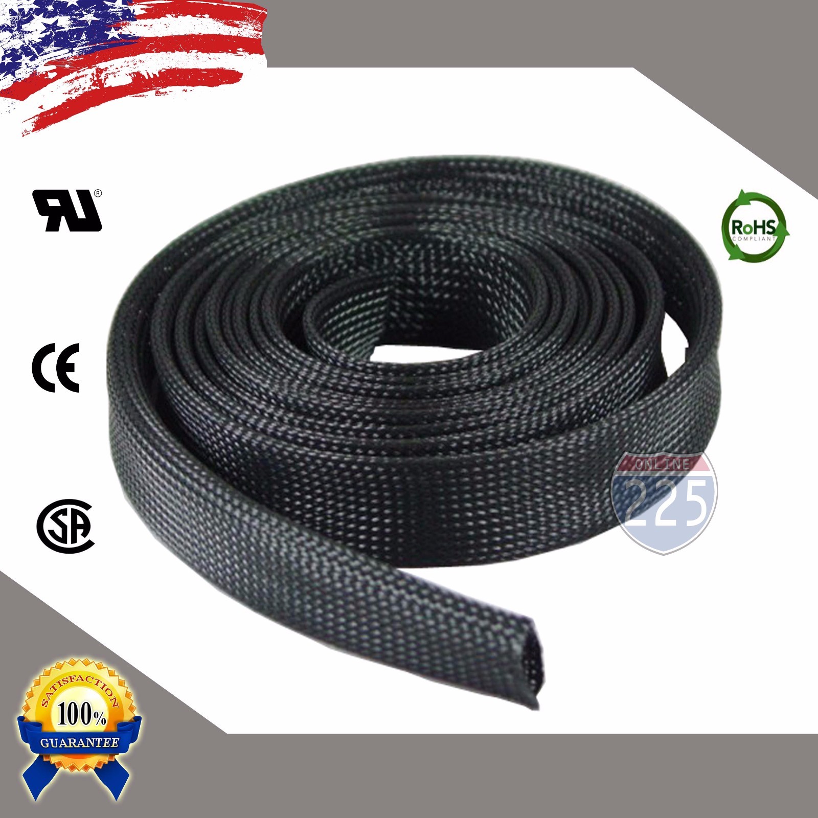 5 FT. 1" Black Expandable Wire Cable Sleeving Sheathing Braided Loom Tubing Flex