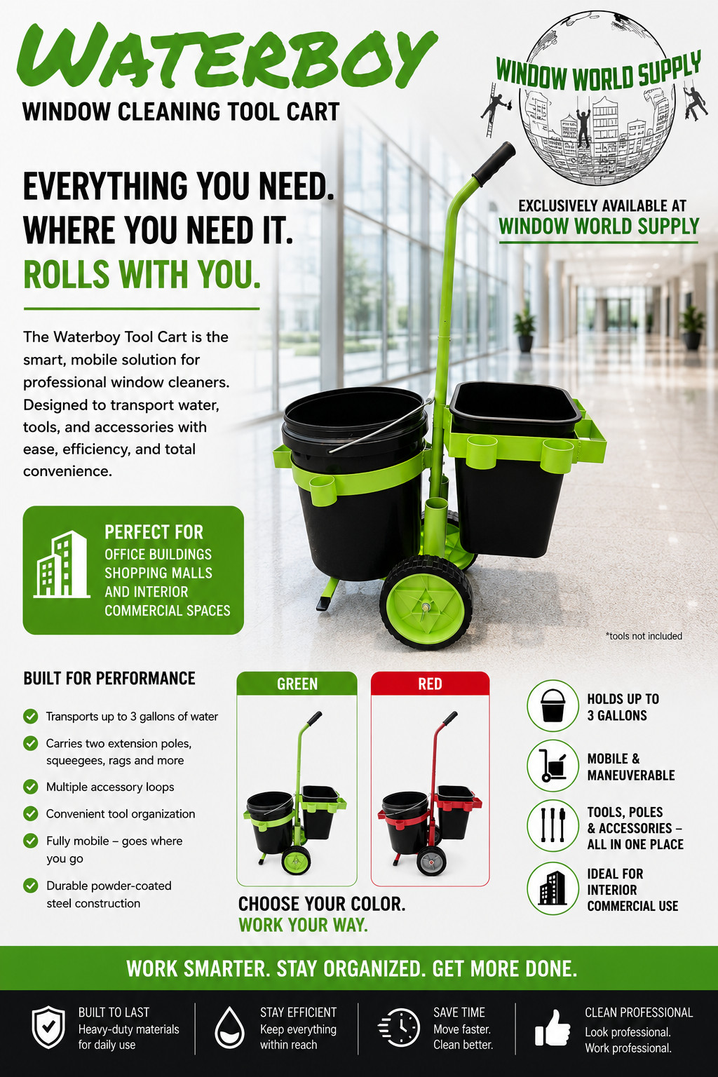 Waterboy window cleaning tool cart Green