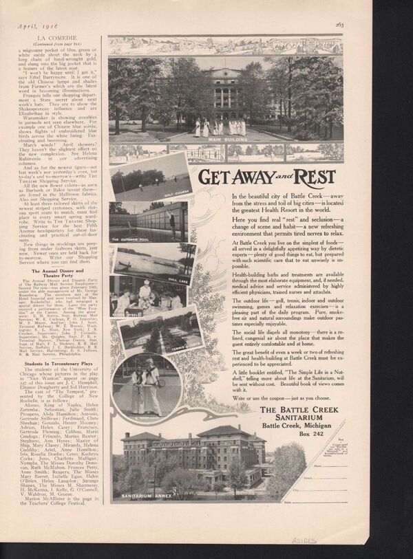 1916 BATTLE CREEK SANITARIUM QUACK MEDIC DOCTOR KELLOG OUTDOOR VACATION16996