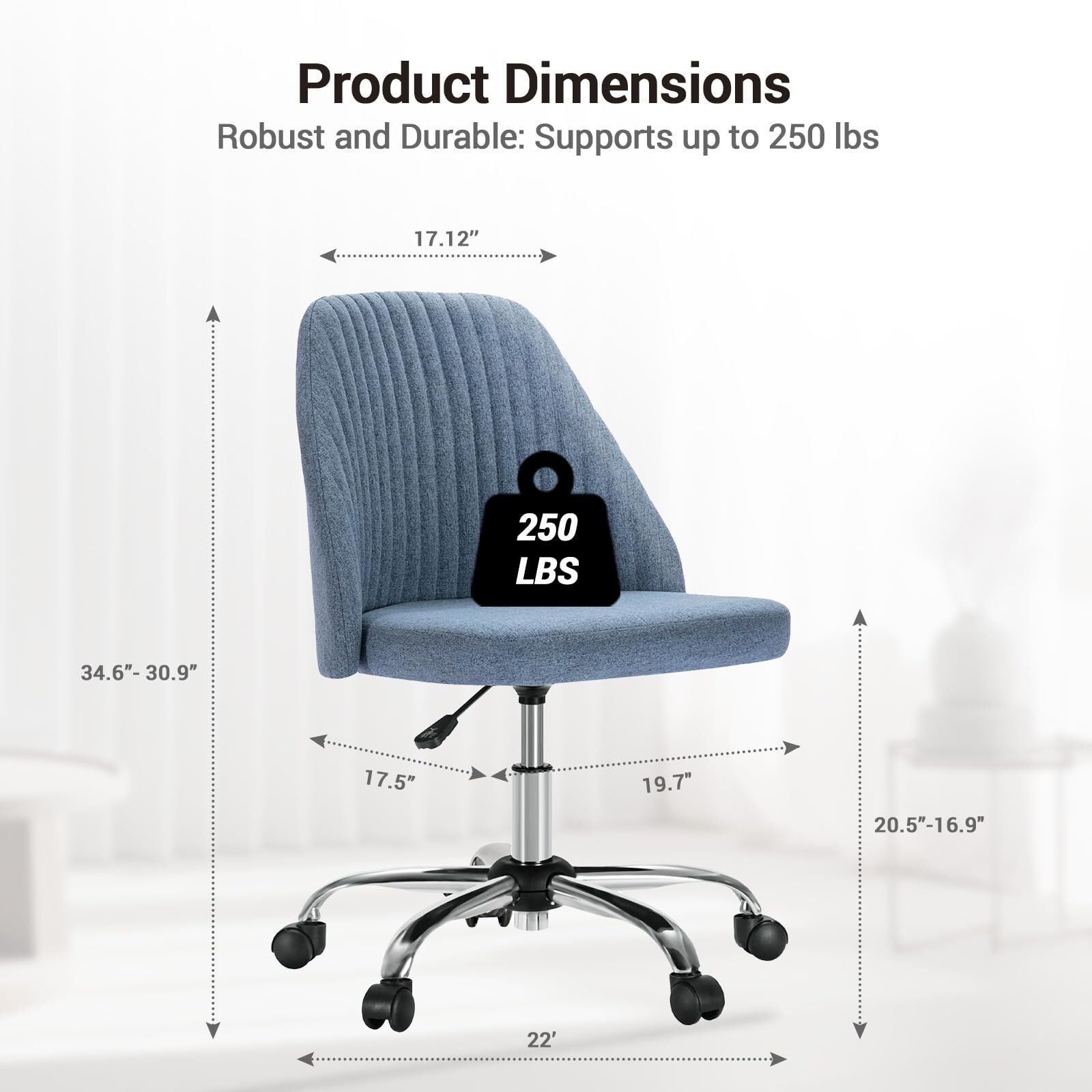 Office Chair Adjustable Height Swivel Rolling Chairs for Bedroom Adult Blue