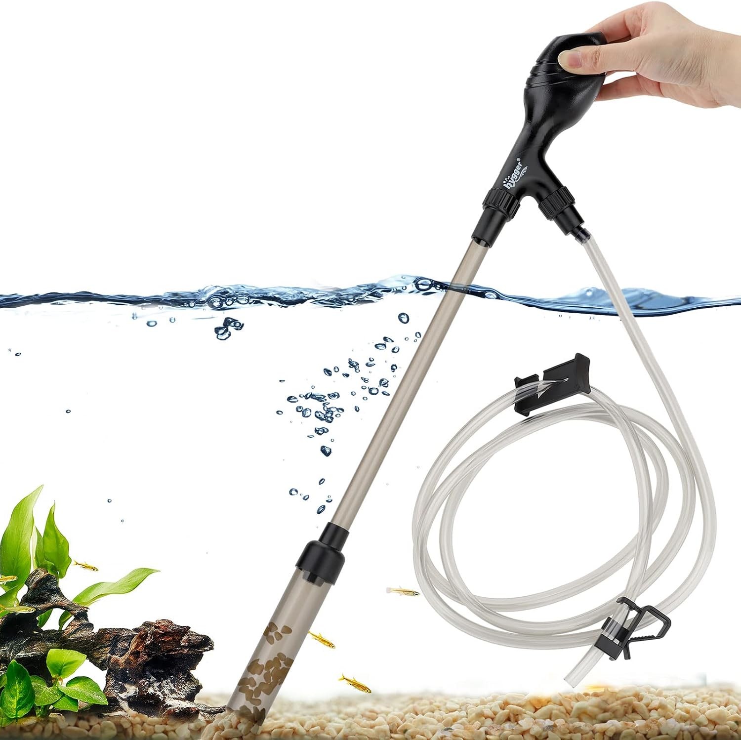 Small Gravel Vacuum for Aquarium Manual 80GPH Aquarium Gravel Cleaner Low Water