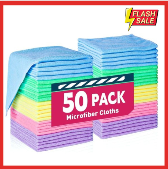Microfiber Cleaning Cloth Set of 50 Towel Rag Car Polishing Detailing No-Scratch