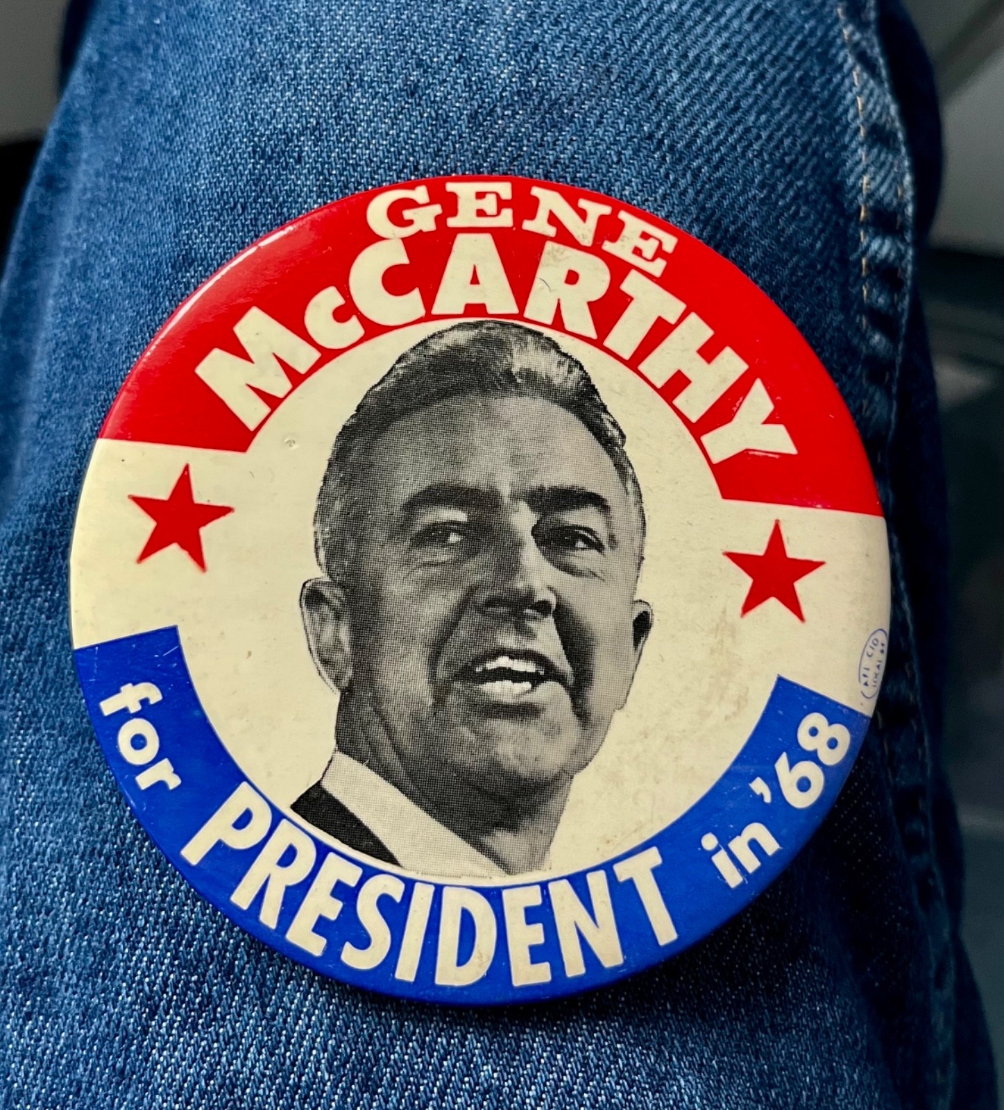Gene McCarthy For President 3 1/2" cello Picture Political
