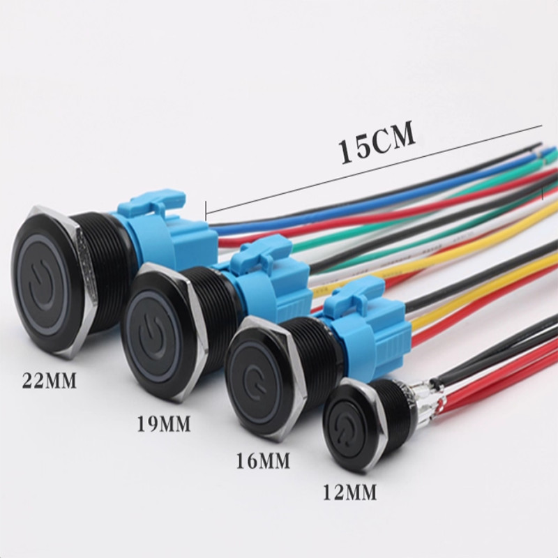 LED Push Button Switch Momentary Latching On/Off Waterproof Metal 12/16/19/22mm