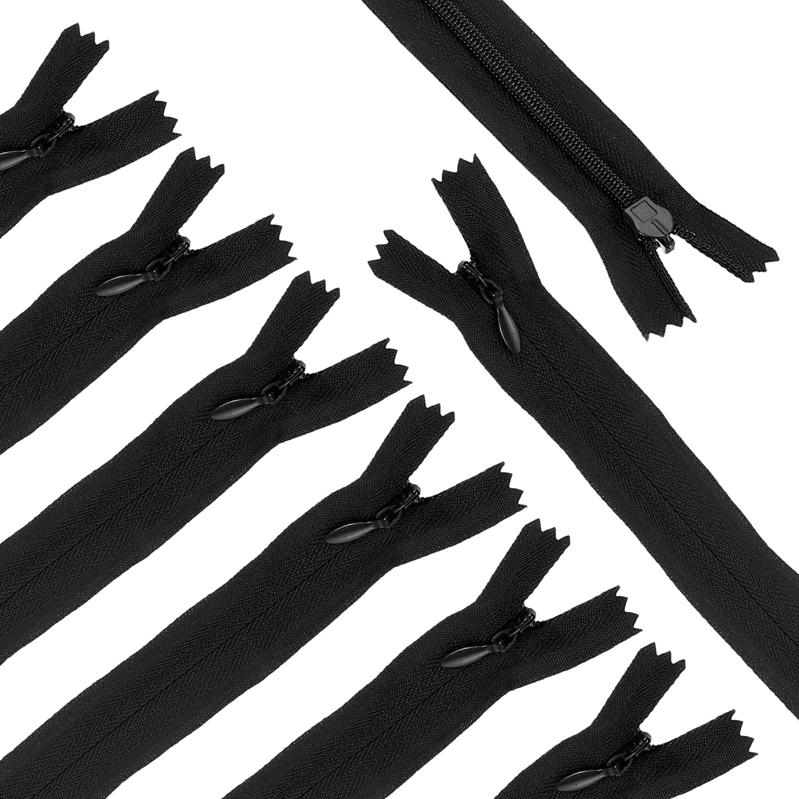 10Pcs 20" Nylon Coil Zippers, #3 Closed End Jacket Zippers, Black