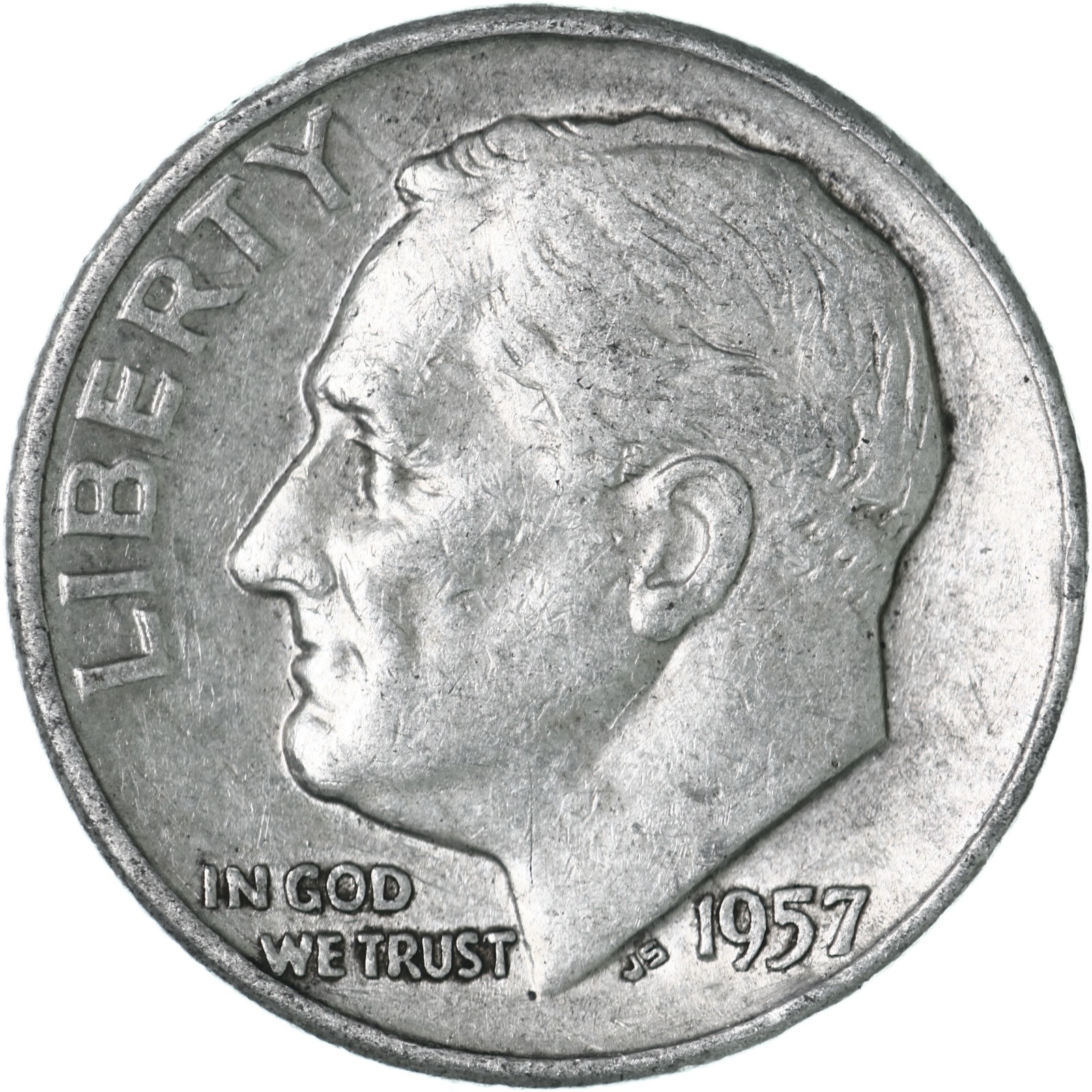 1957 D Roosevelt Dime 90% Silver Very Fine VF