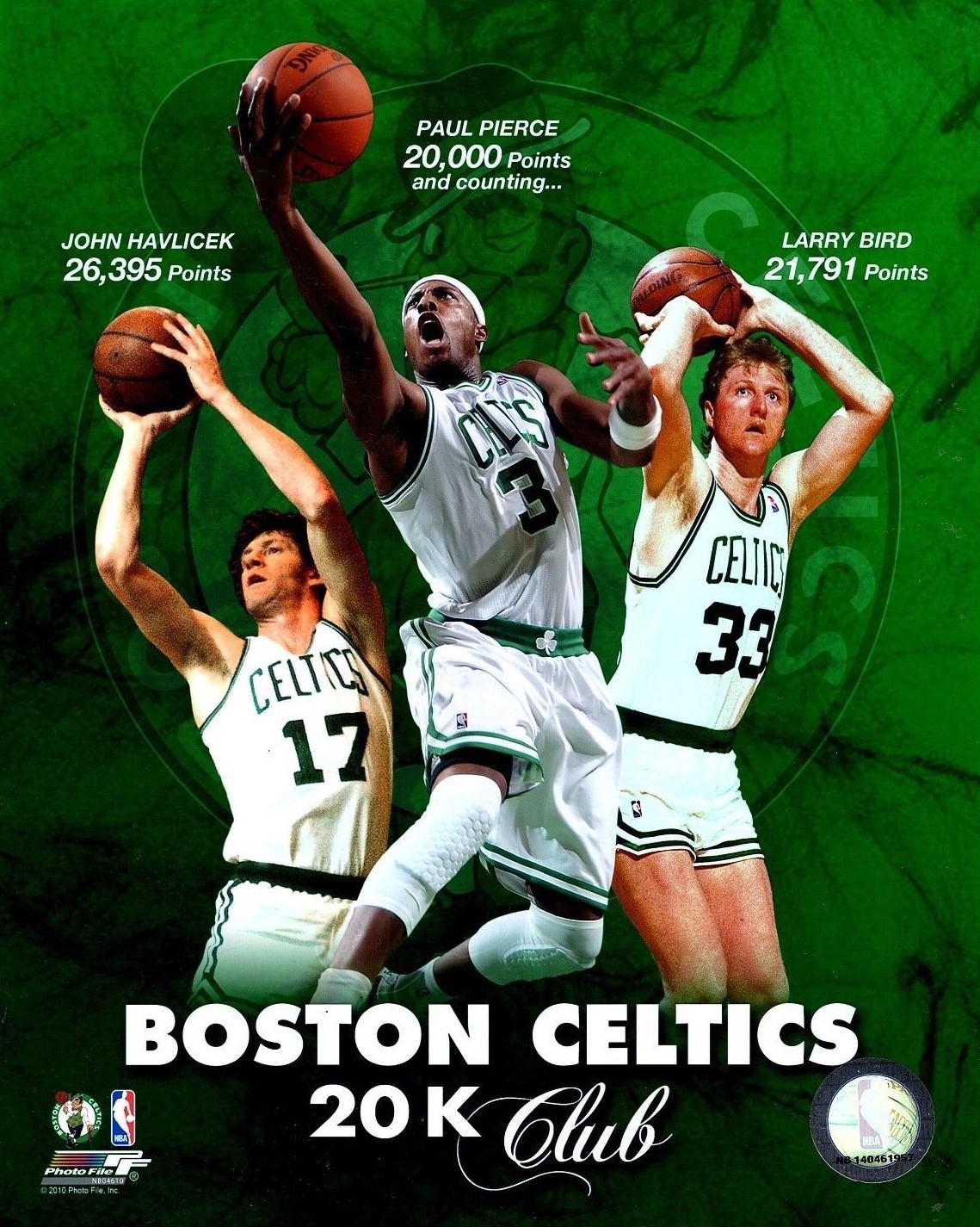 Boston Celtics 20K Club "Havlicek, Bird, Pierce" Licensed 8x10 Glossy Photo NBA