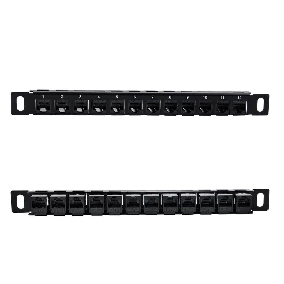 12-Port 0.5U CAT6 Network Patch Panel for 10 inch Server Rack RackMate T1