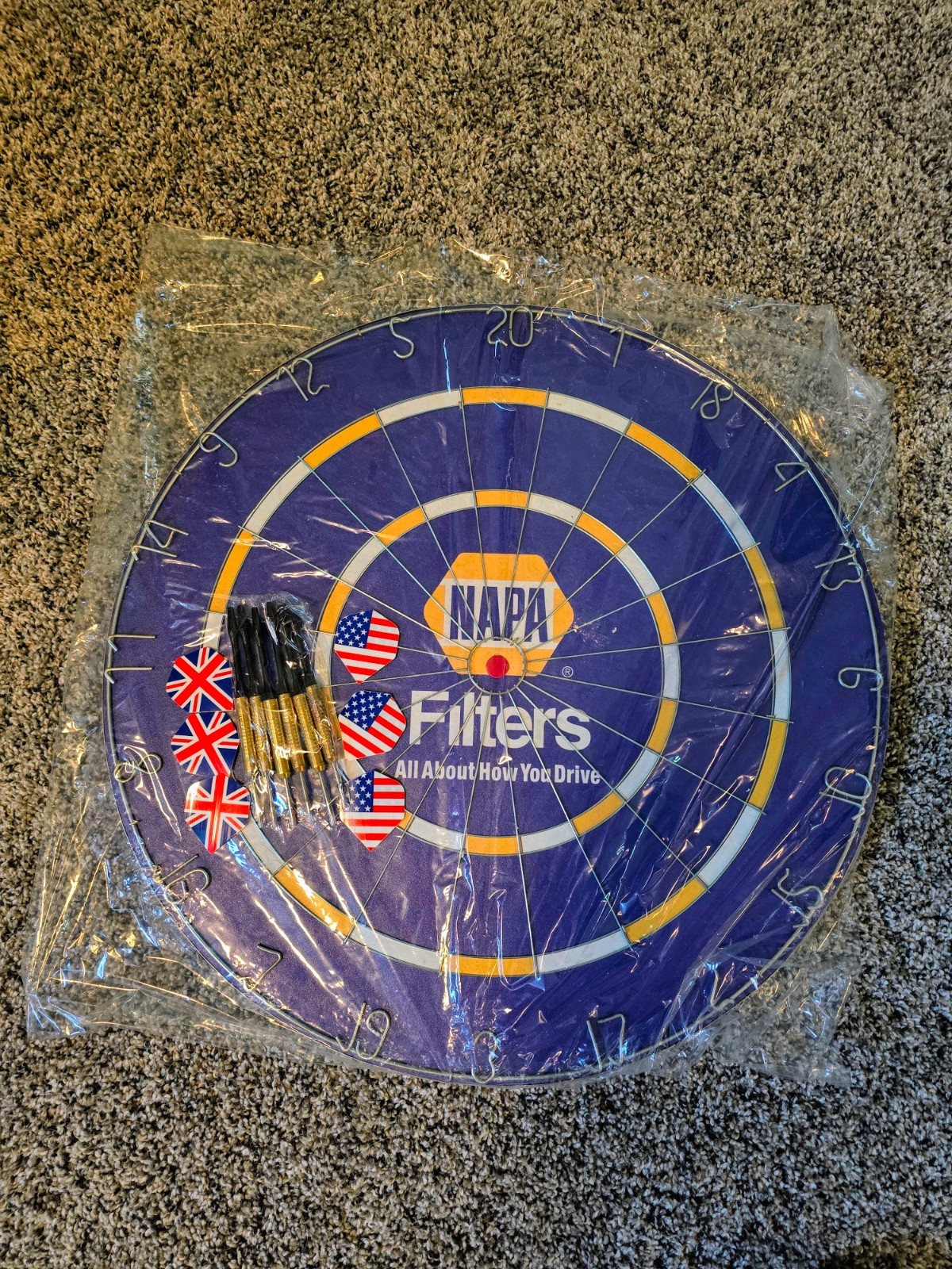 NAPA Auto Parts Dart Board, Brand New with 6 Steel Tip Darts