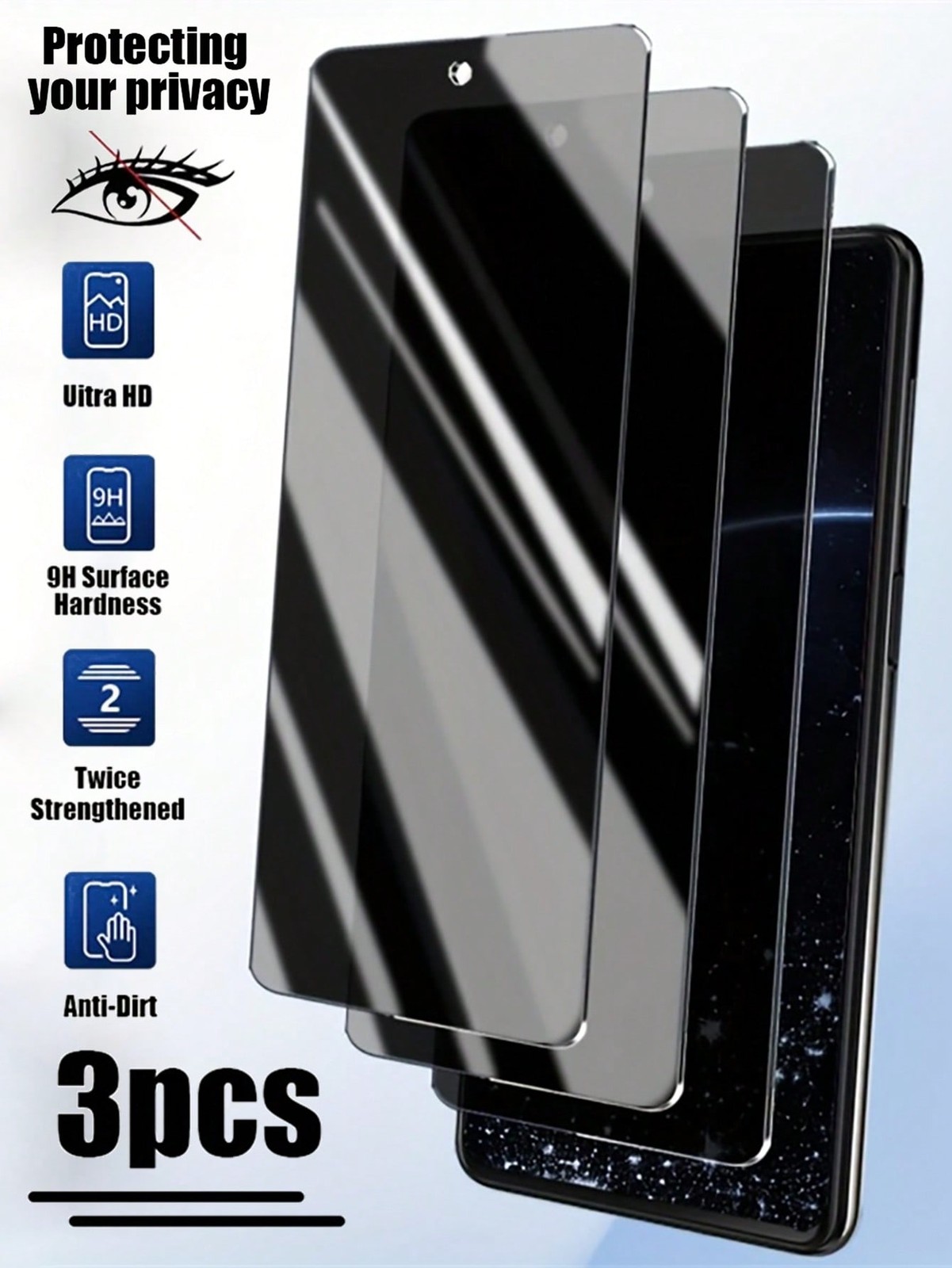 3pcs Black Privacy Tempered Glass Screen Protector For Samsung Galaxy A Series