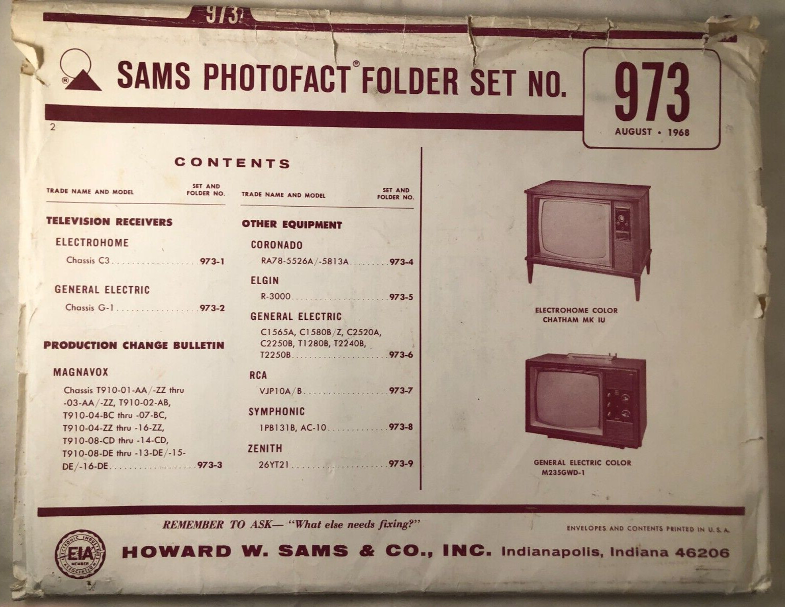SAMS PHOTOFACT FOLDER SET NO. 973, 1968, SCHEMATICS & SERVICE MANUALS