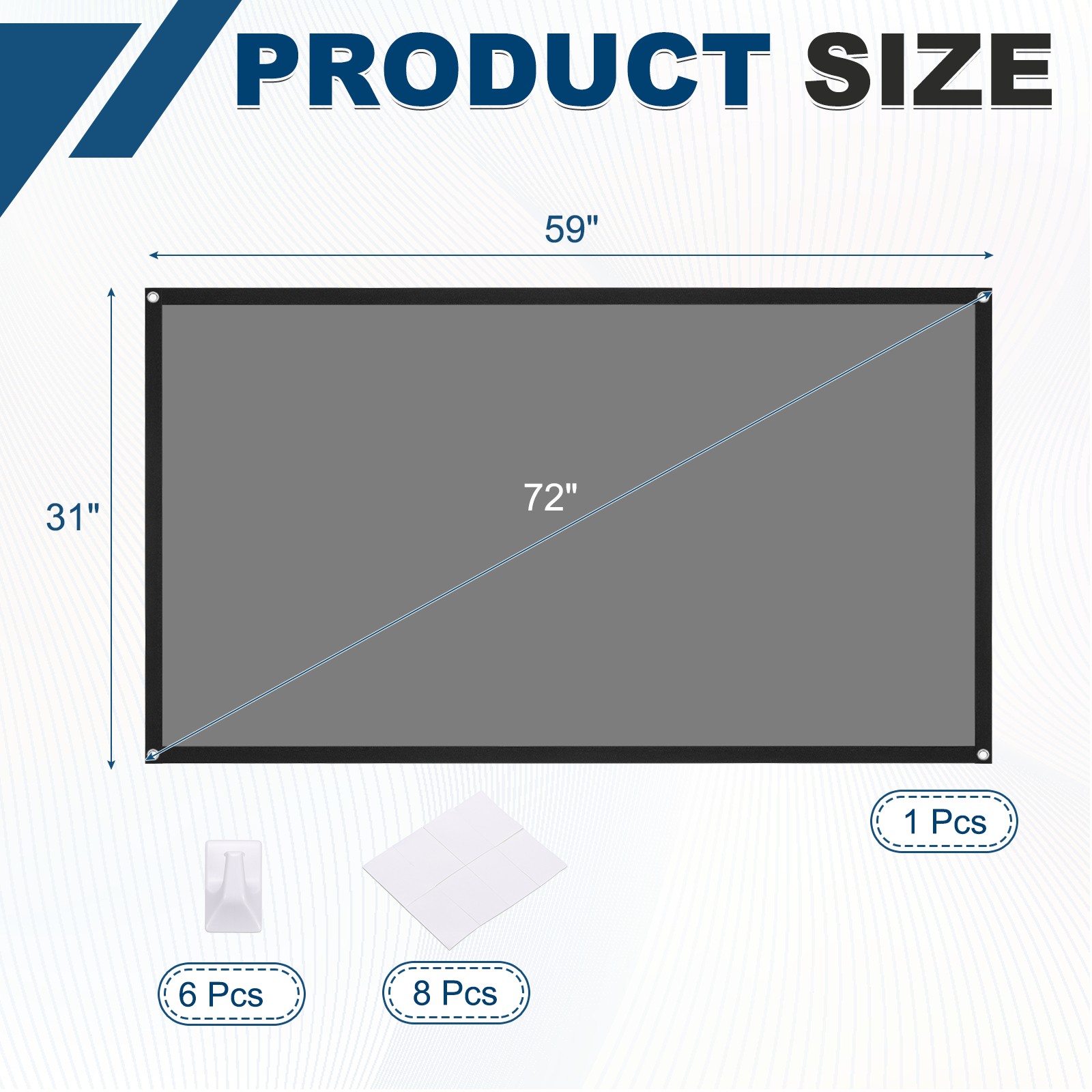72in Portable Projector Screen, 4K HD 16:9, Hook Style Ambient Light