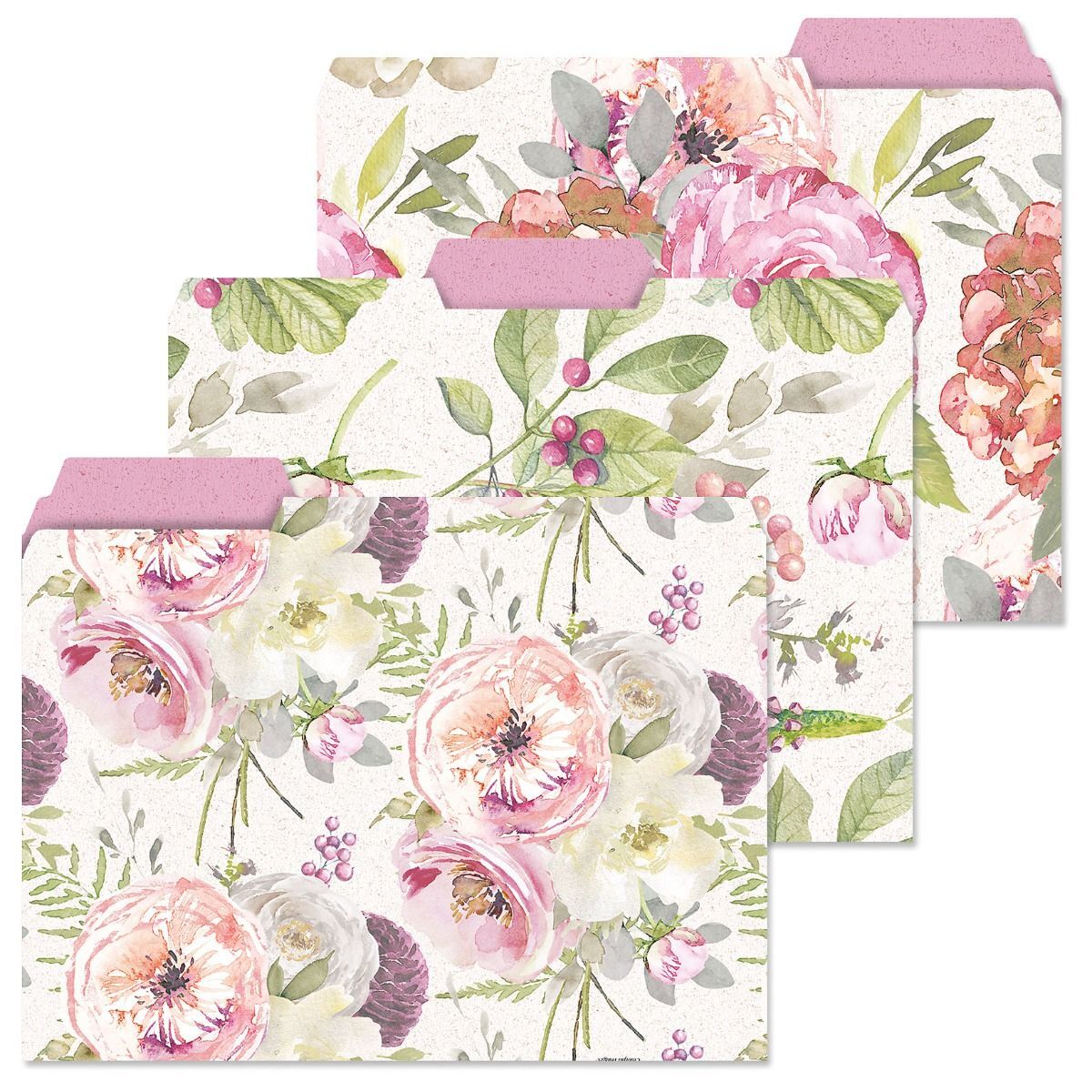 Set of 11 File Folders Letter Size Pink Peony © Suzanne Nicoll New