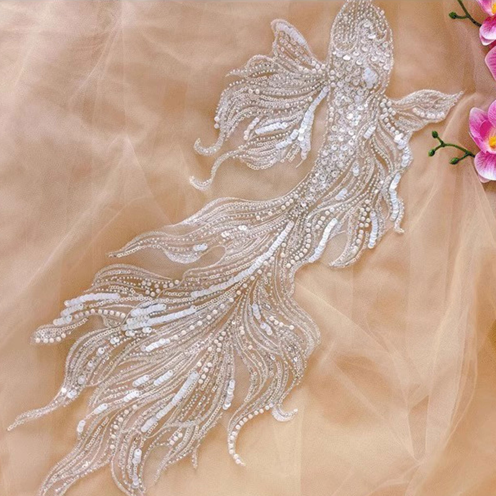 Beaded Fish Lace Applique Handcraft Project Dress Trim Mermaid Costume Motif 1PC