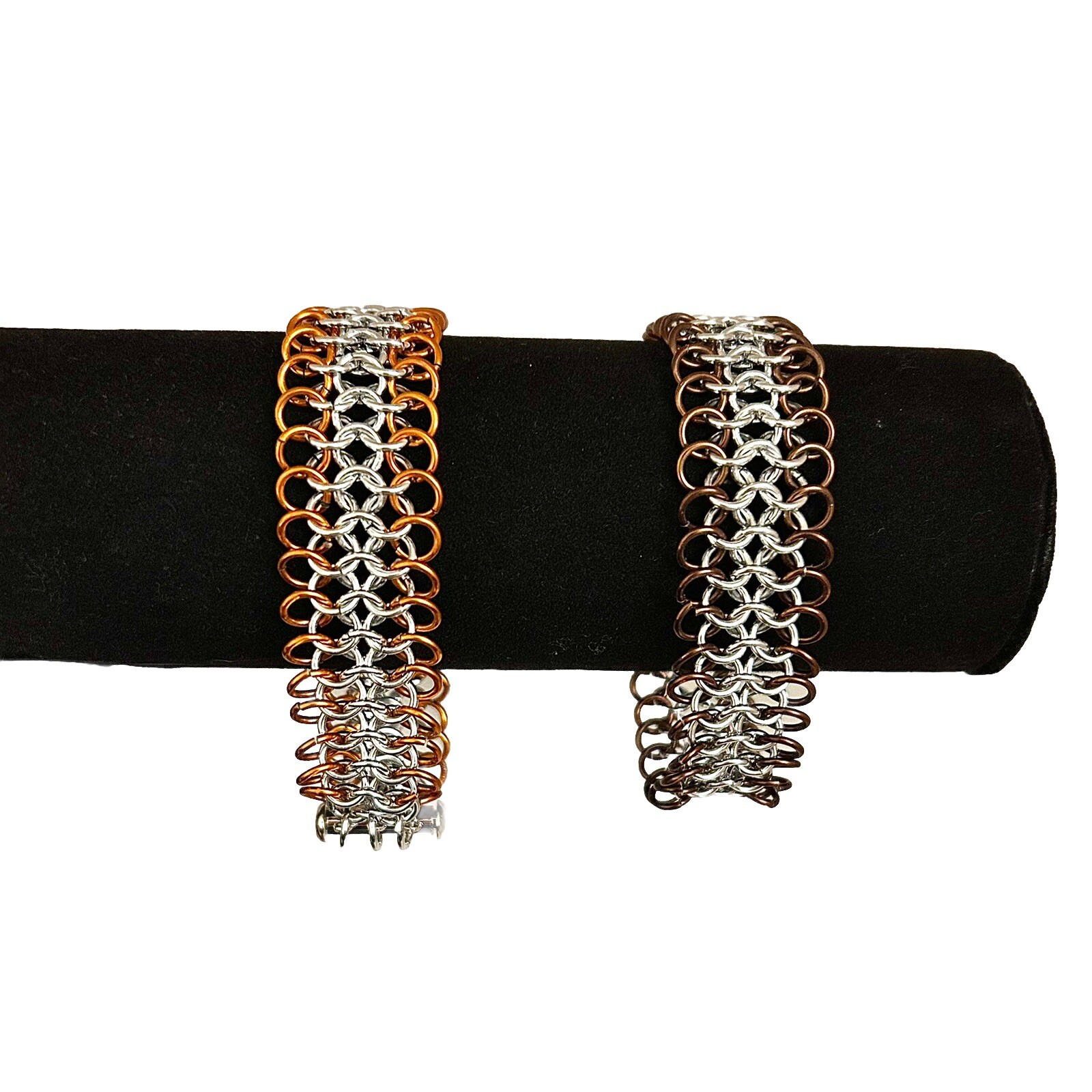 European 4-in-1 Chainmail Bracelet SZ 7 Color Silver & Orange, Silver & Brown