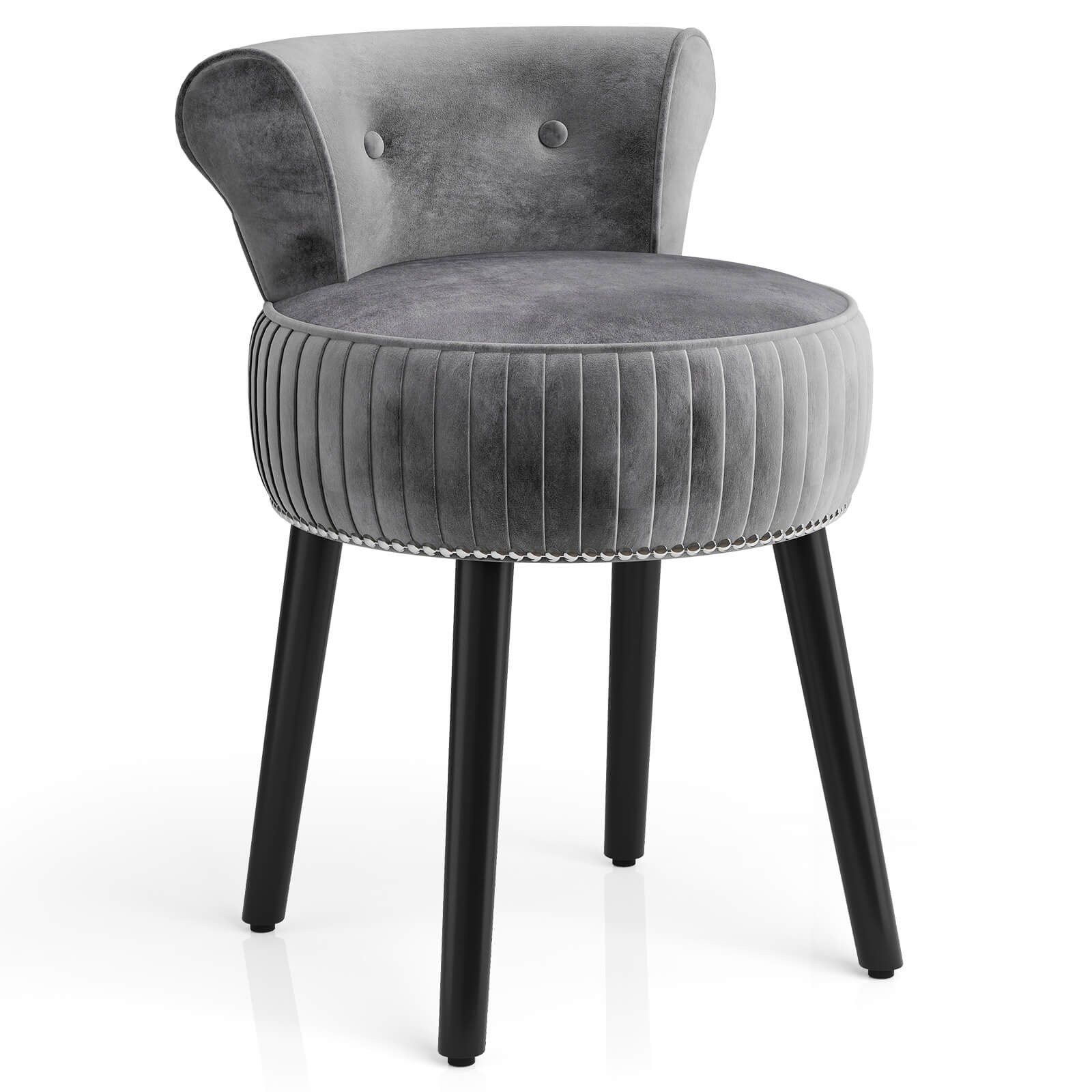 Velvet Vanity Chair with Back Tufted Low Back and Solid Wood Legs for Bedroom