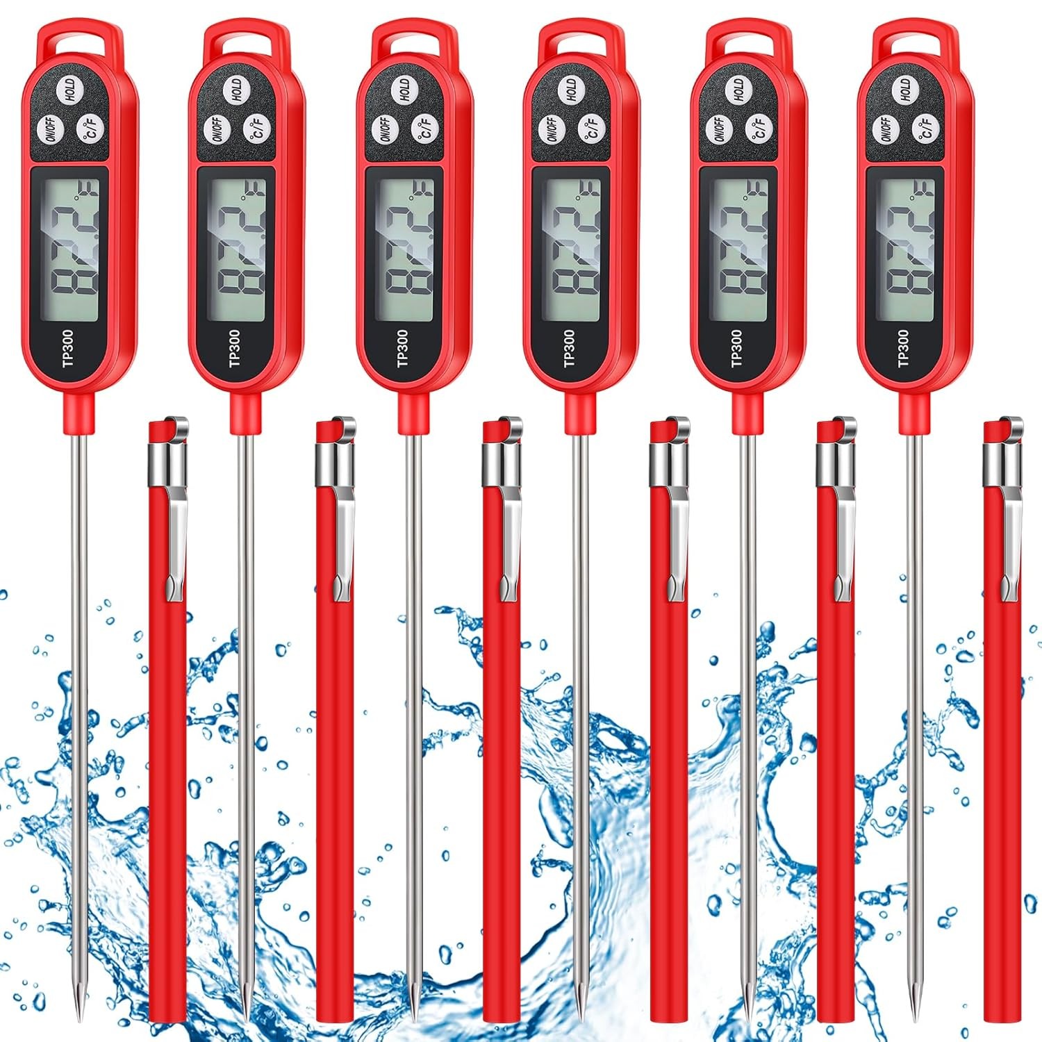 6-Pack Meat Thermometer with Probe Food Thermometer (Red)