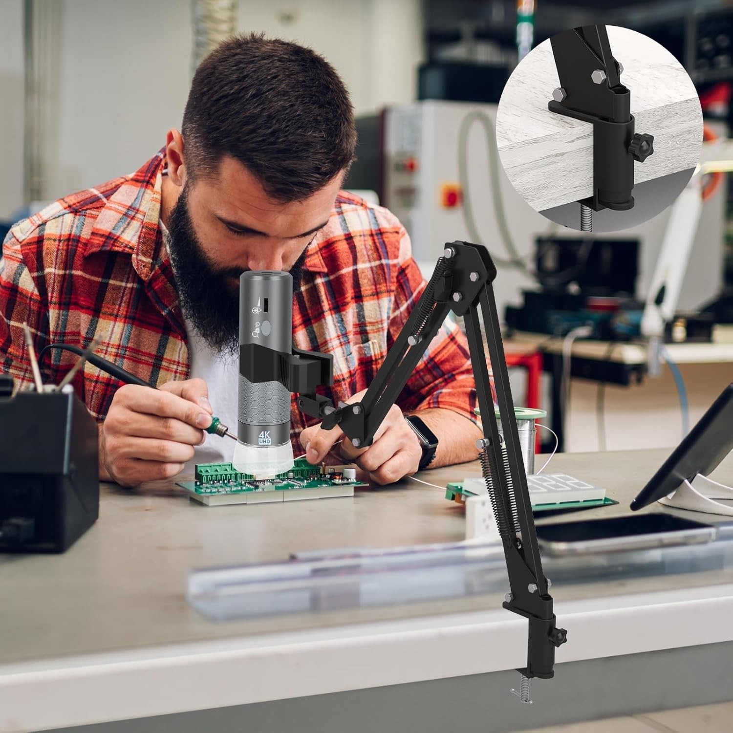 Flexible Arm Stand for Digital Microscope, 21.6” Height Adjustable Bracket