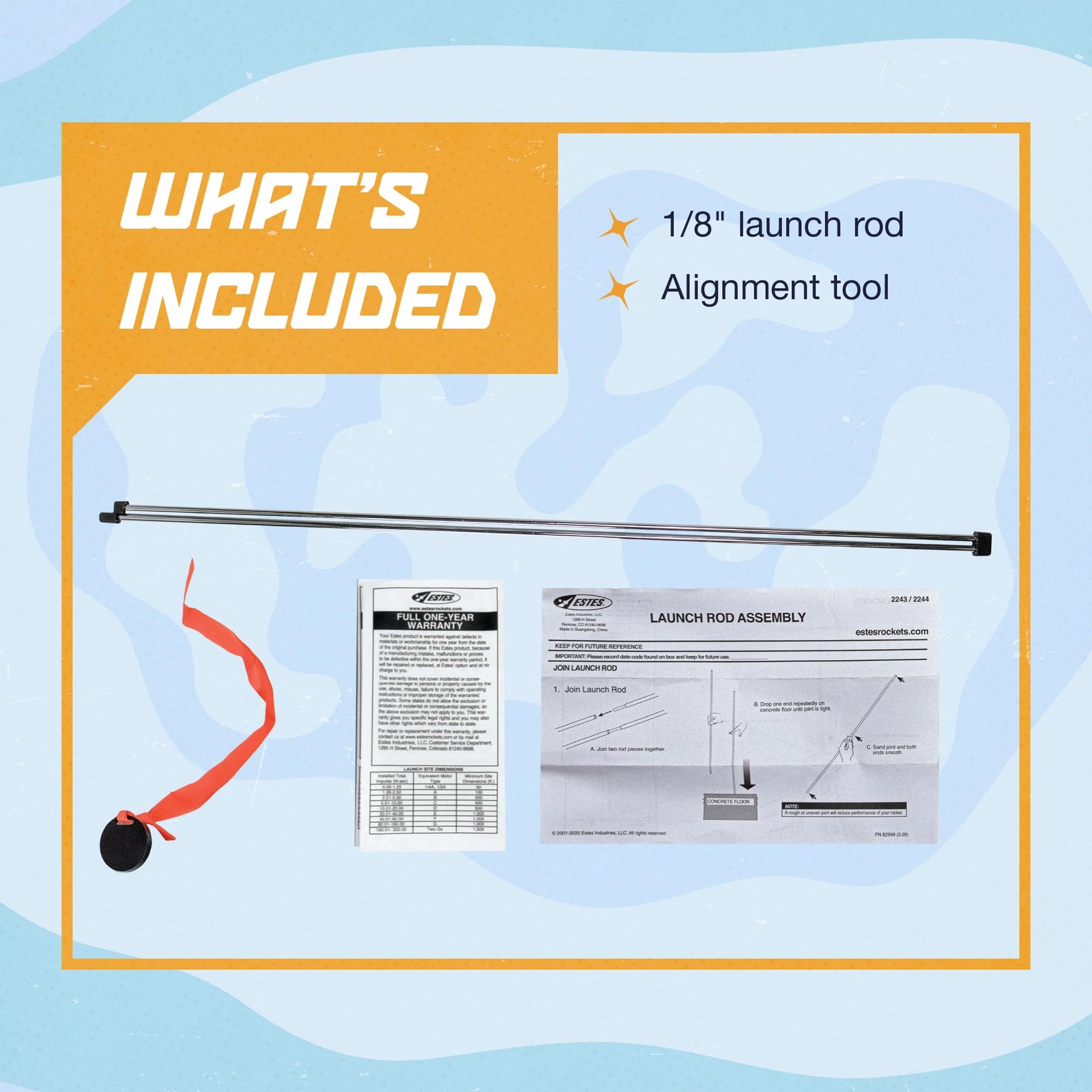 Estes 2243 1/8-Inch Two-Piece Launch Rod, Flying-Rocket-Model Launch Pad
