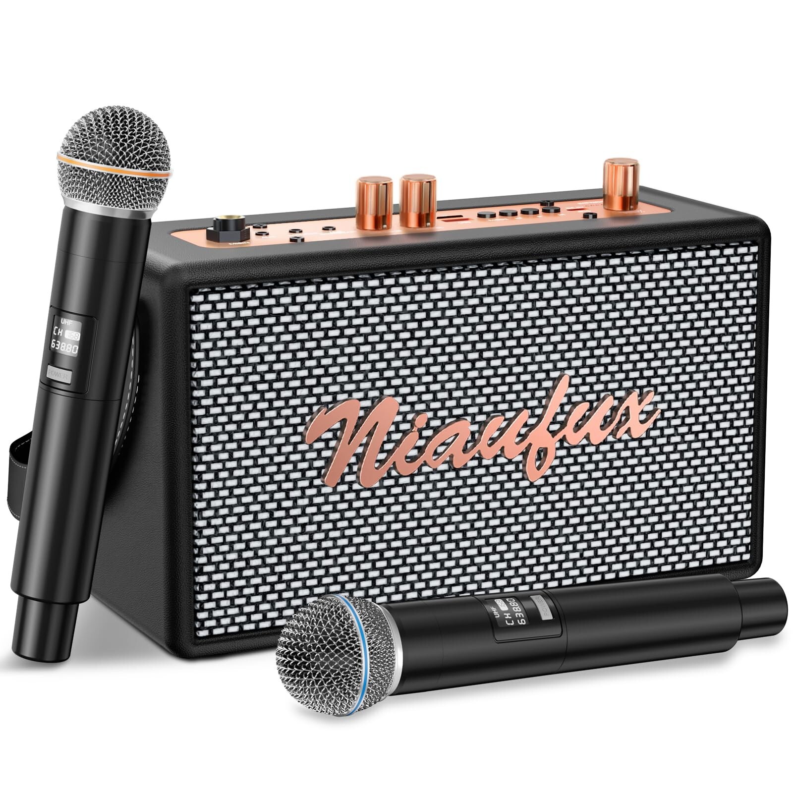 Retro Karaoke Machine with Two Wireless Microphones, Portable Bluetooth Speak...