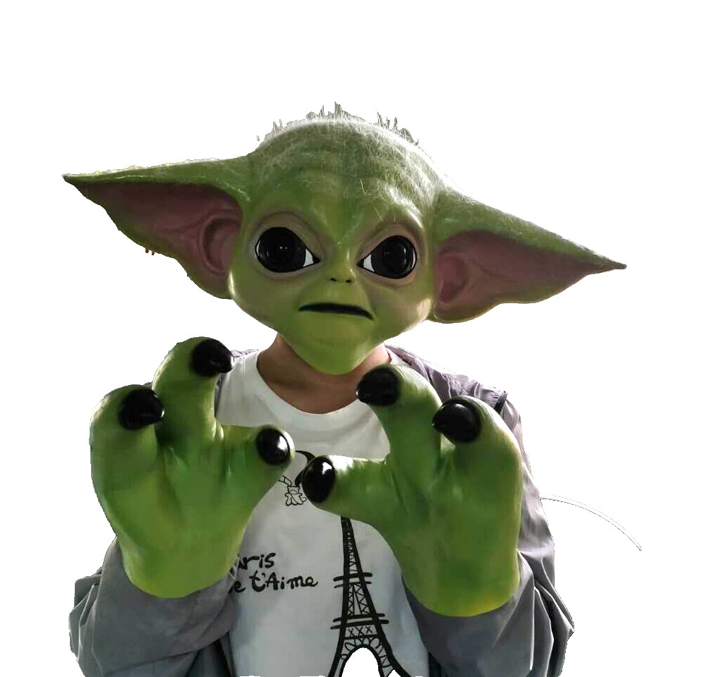 Star Wars Baby Yoda Cosplay Latex Mask Full Head Mask with Pair Gloves