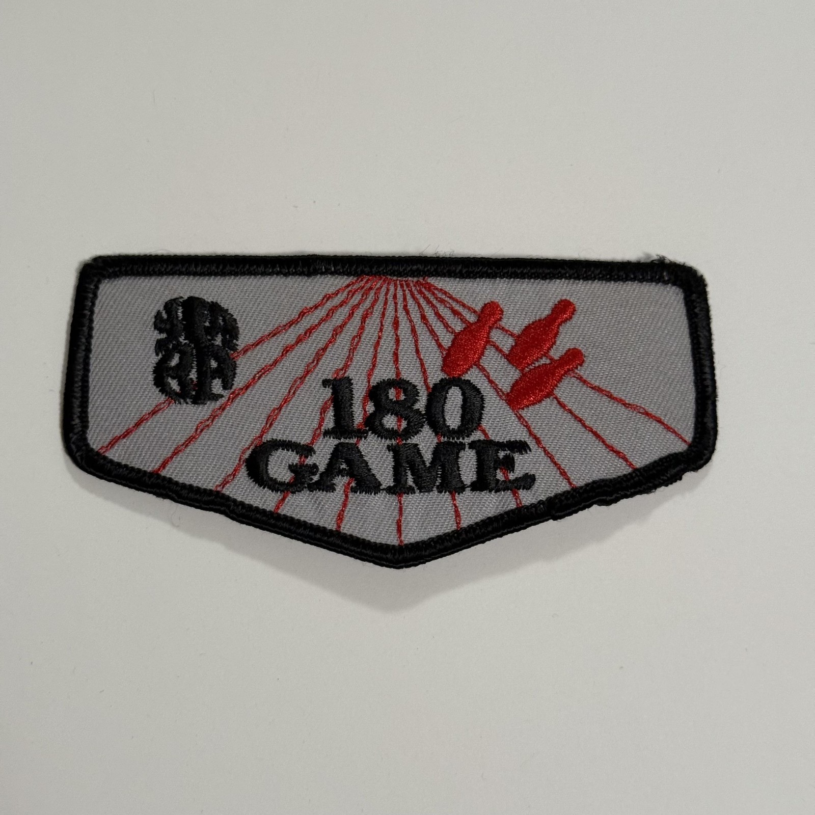 Vintage Bowling Award Patch 180 Game Gray Red Embroidered Iron-On Pin Trophy 90s