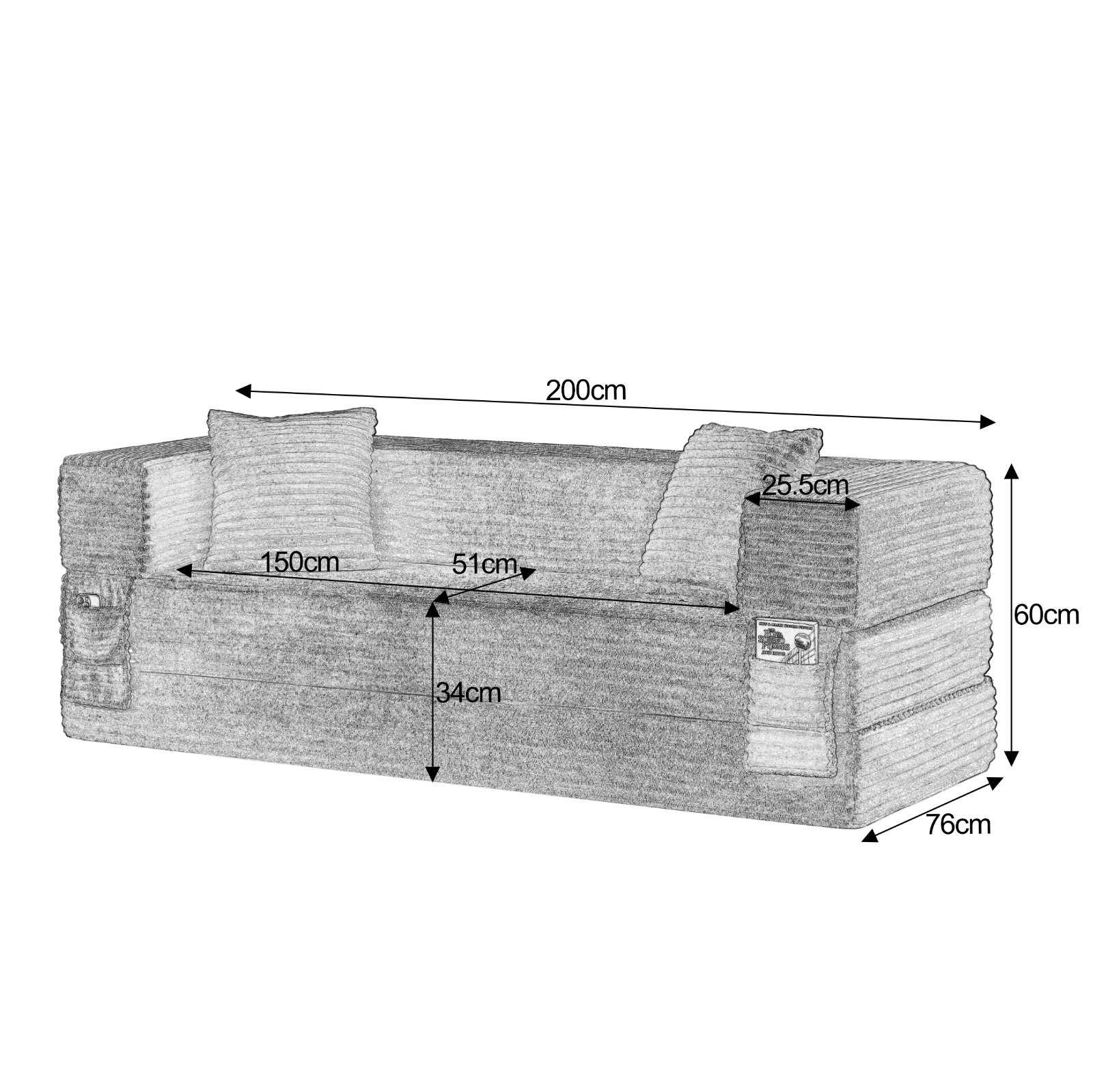 Stylish Convertible Cord Sofa Bed with Unique Two-Tier Design