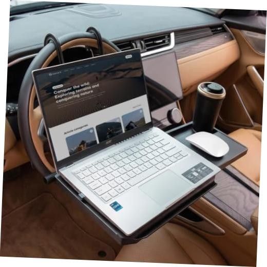 2 in 1 Car Steering Wheel Tray, Back Seat Headrest Tray with Phone Holder –