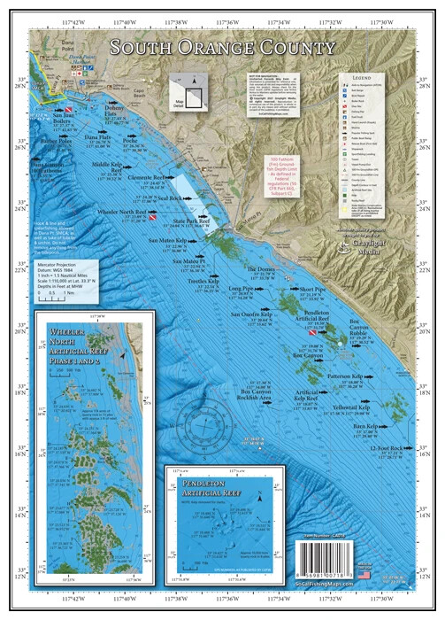 California Fishing Maps Charts South Orange County and Laguna Coast Laminated