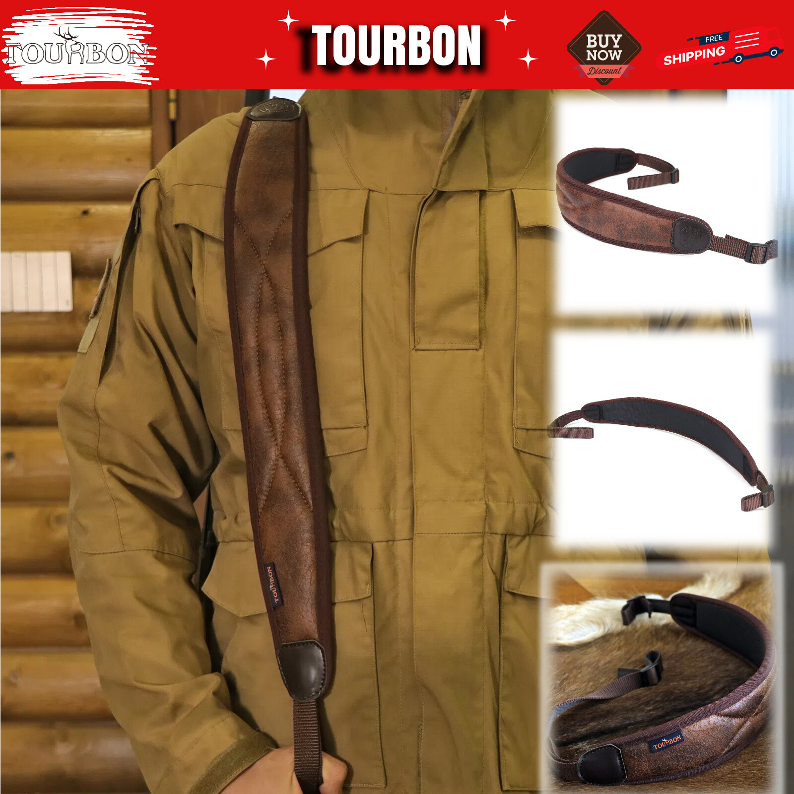 PU Leather Rifle Sling Padded Gun Strap Anti-slip 2 Point Neoprene Back in USA