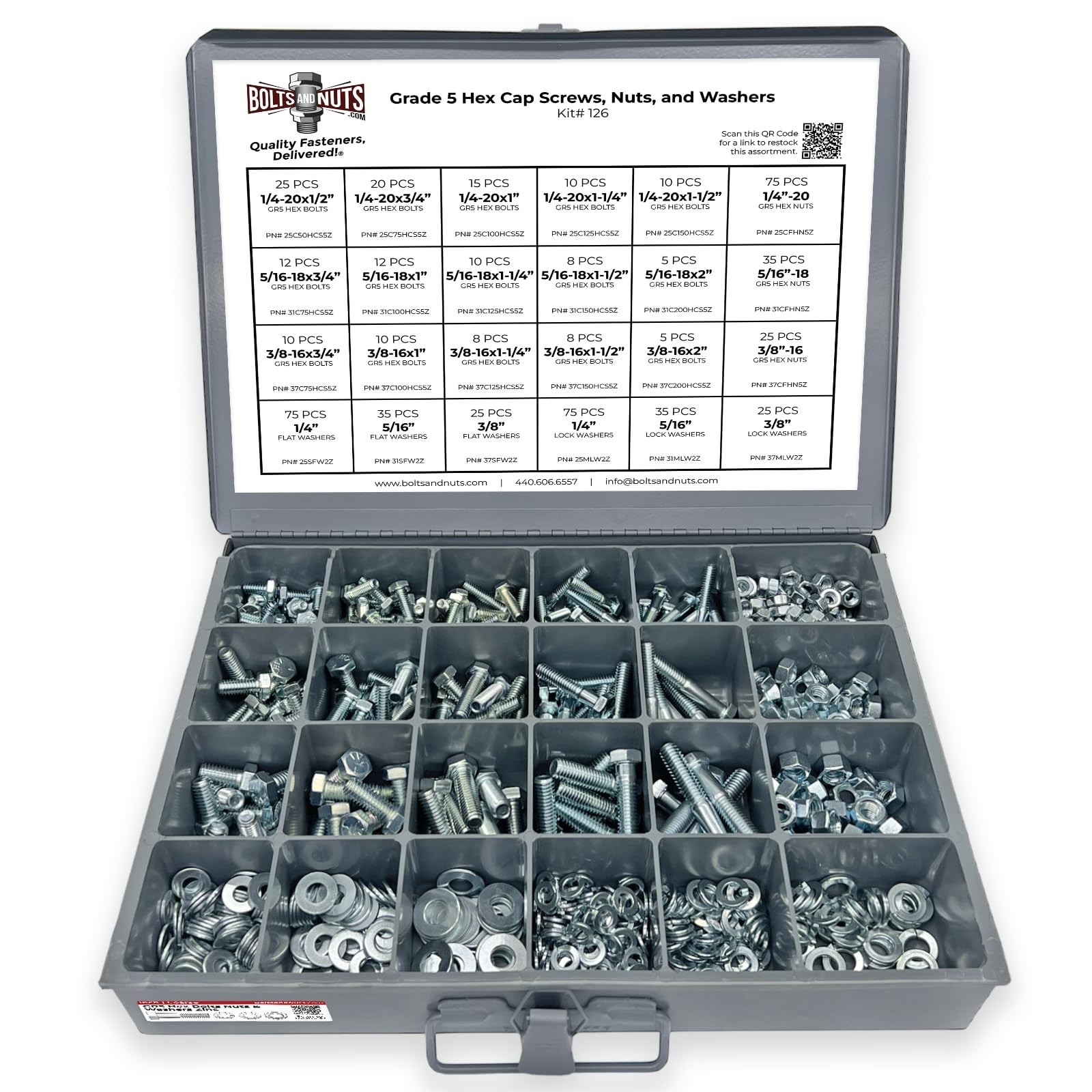 Grade 5 Hex Cap Bolts Screws, Nuts, Washers, Lock Washers Assortment Kit - 57...